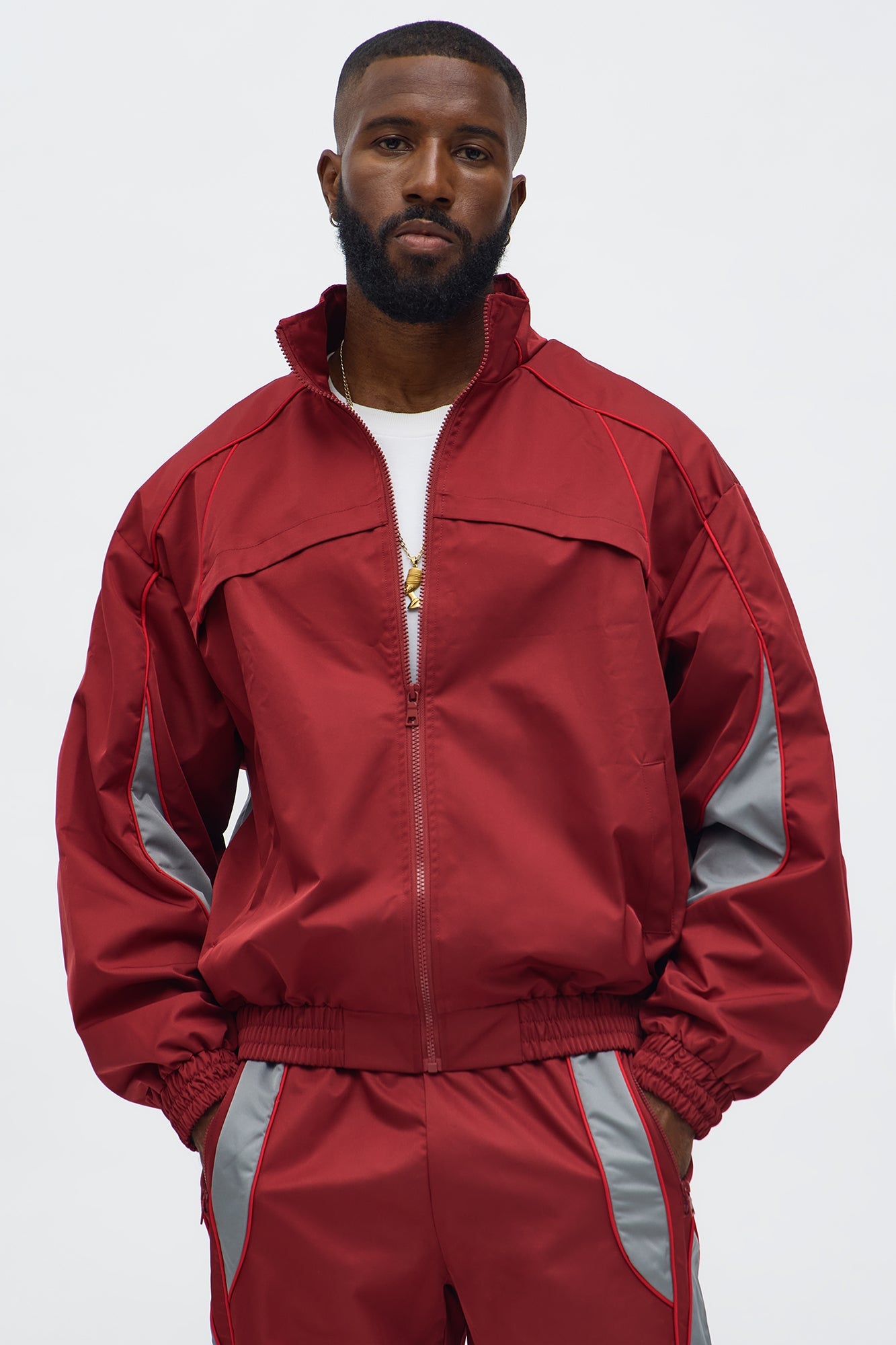 Washed Cut The Track Jacket - Red/combo