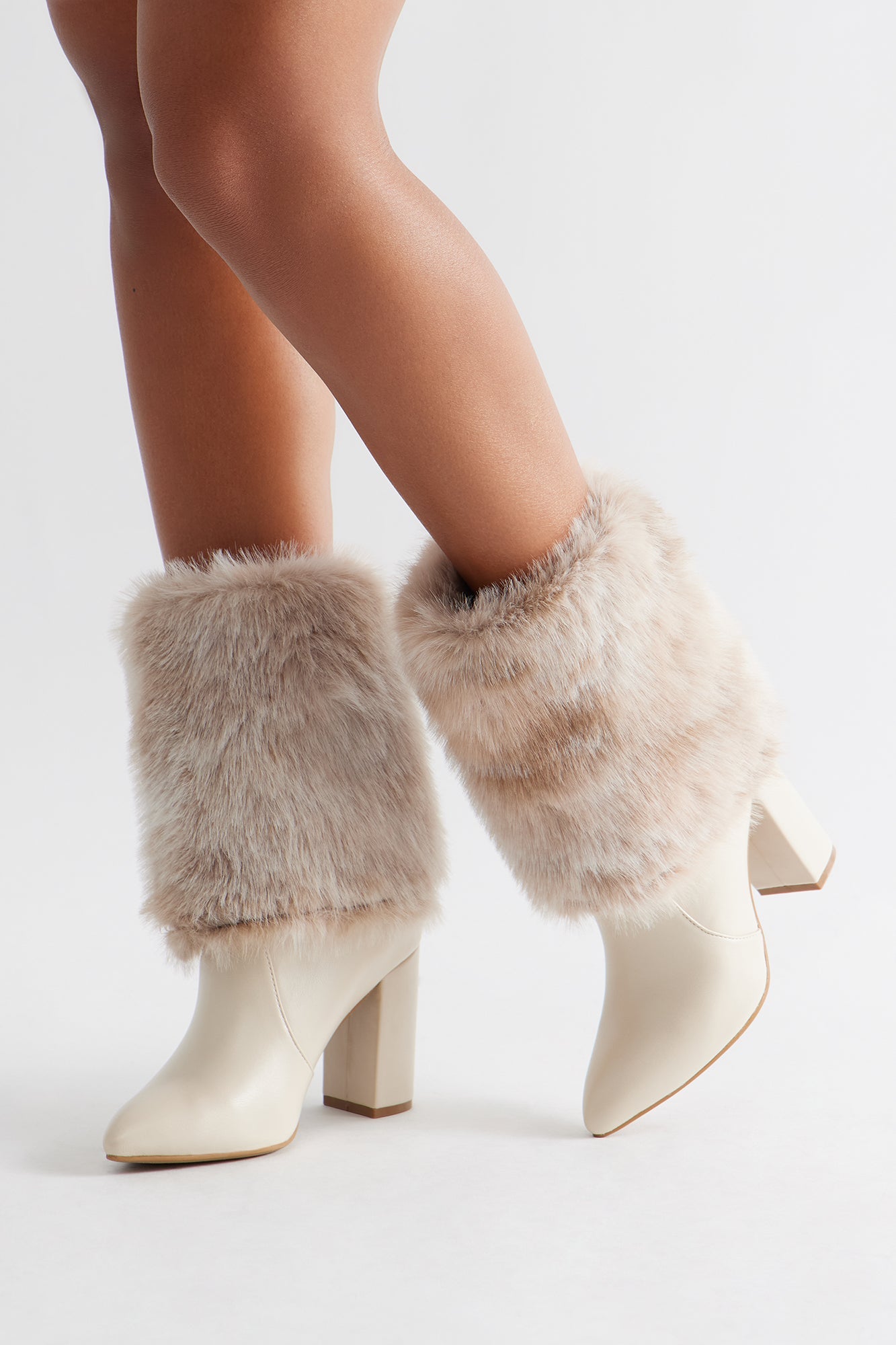 Midtown Faux Fur Overlay Booties - Ivory