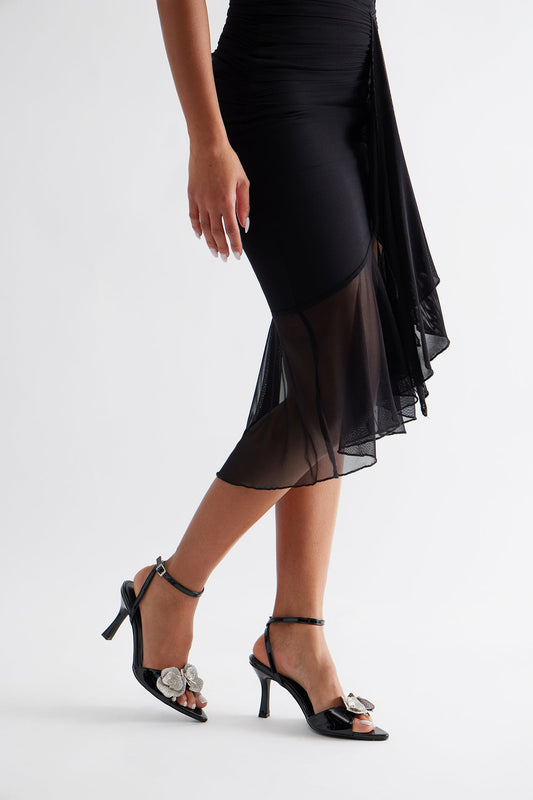 Melle Rhinestone Flower Heels - Black