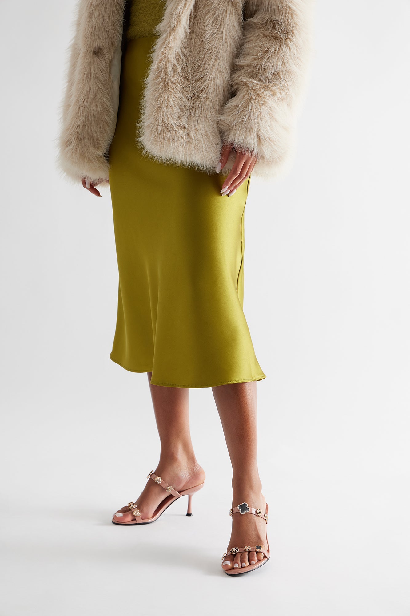 Adela Charm Faux Patent Mules - Blush