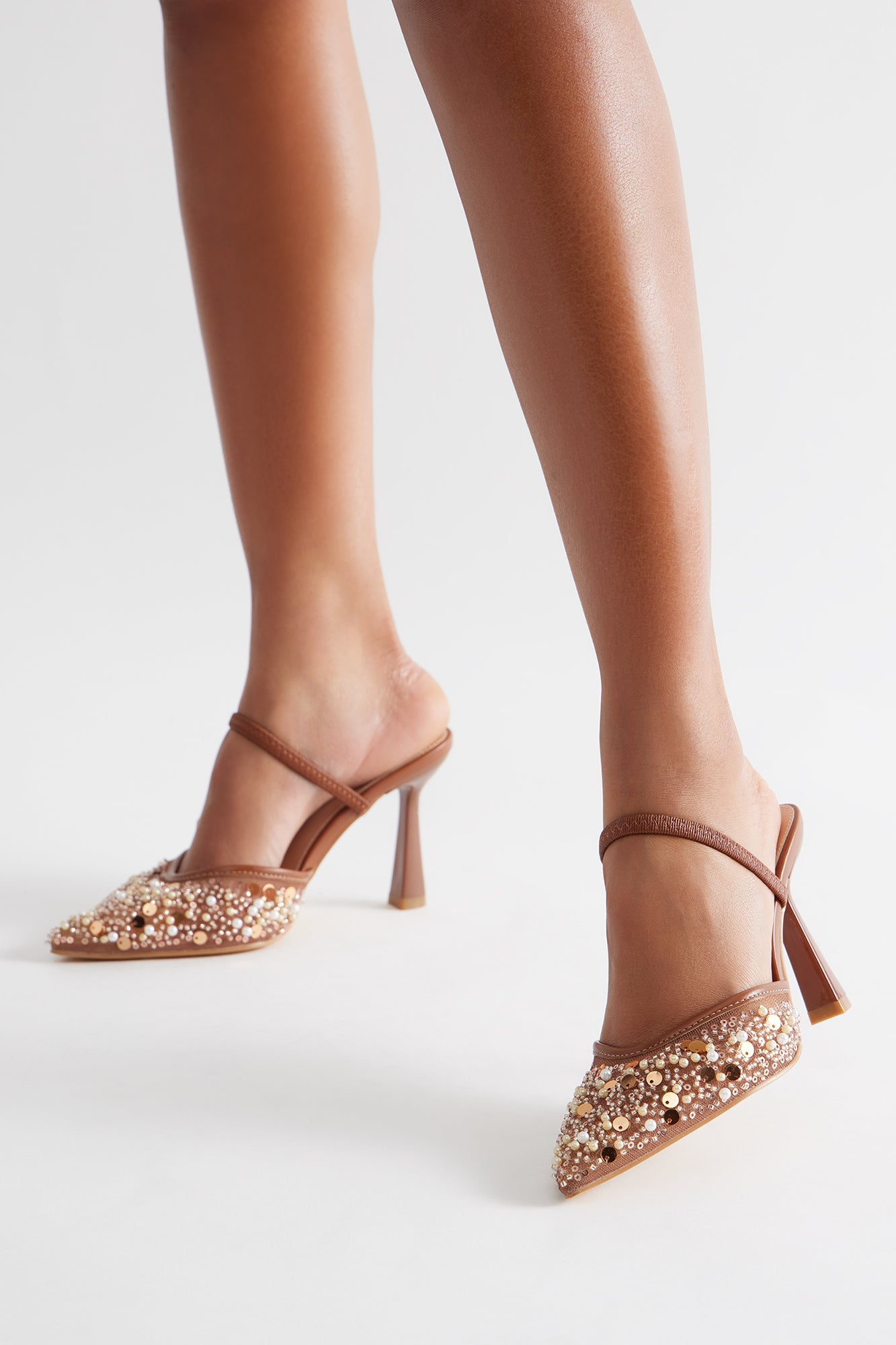 Tinaya Sequin Slingback Pumps - Brown