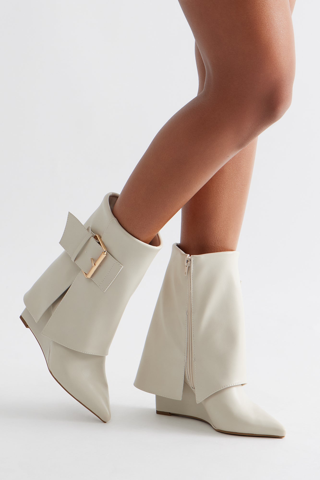 Heights Buckle Overlay Booties - Ivory