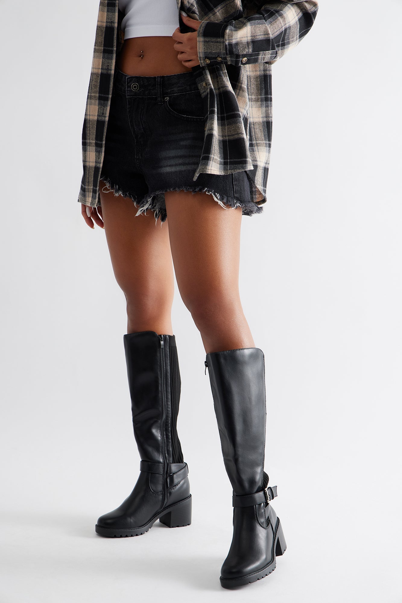 Daya Buckle Knee High Boots - Black