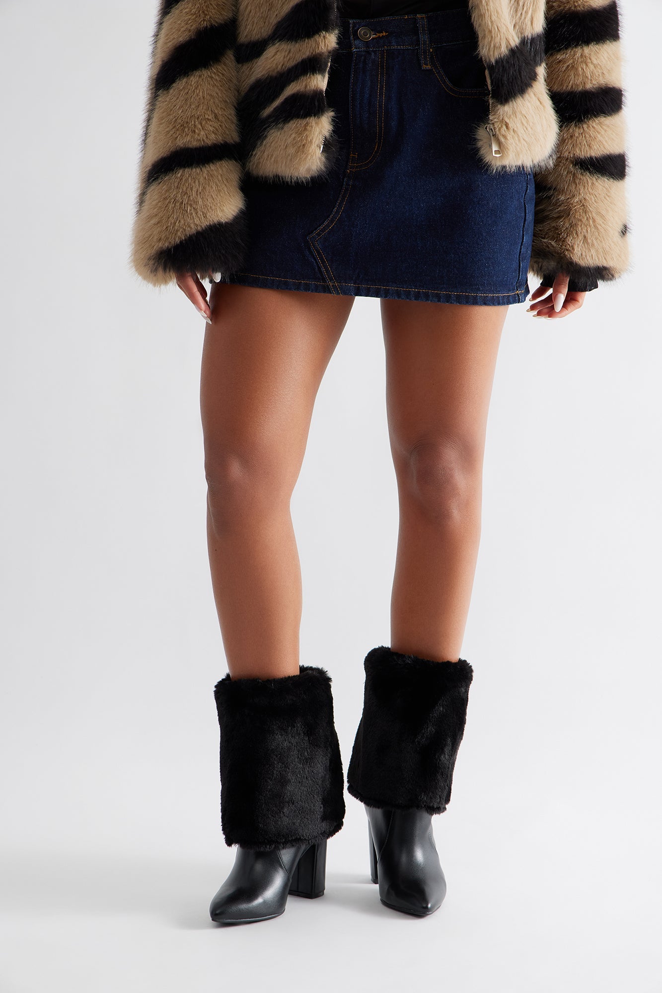 Midtown Faux Fur Overlay Booties - Black
