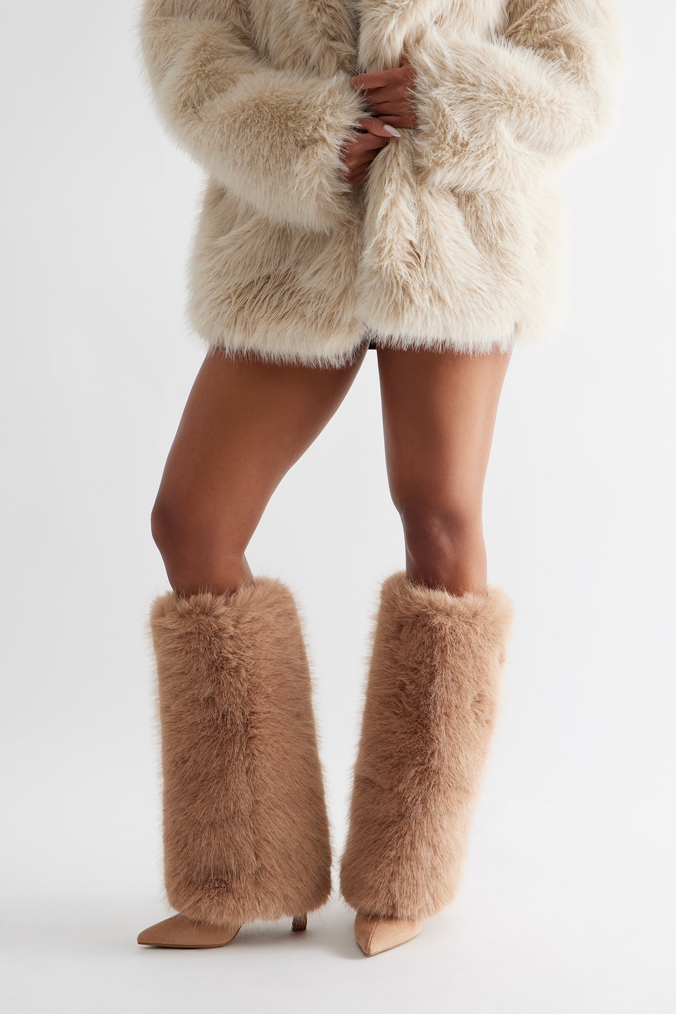 Tye Faux Fur Overlay Boots - Tan