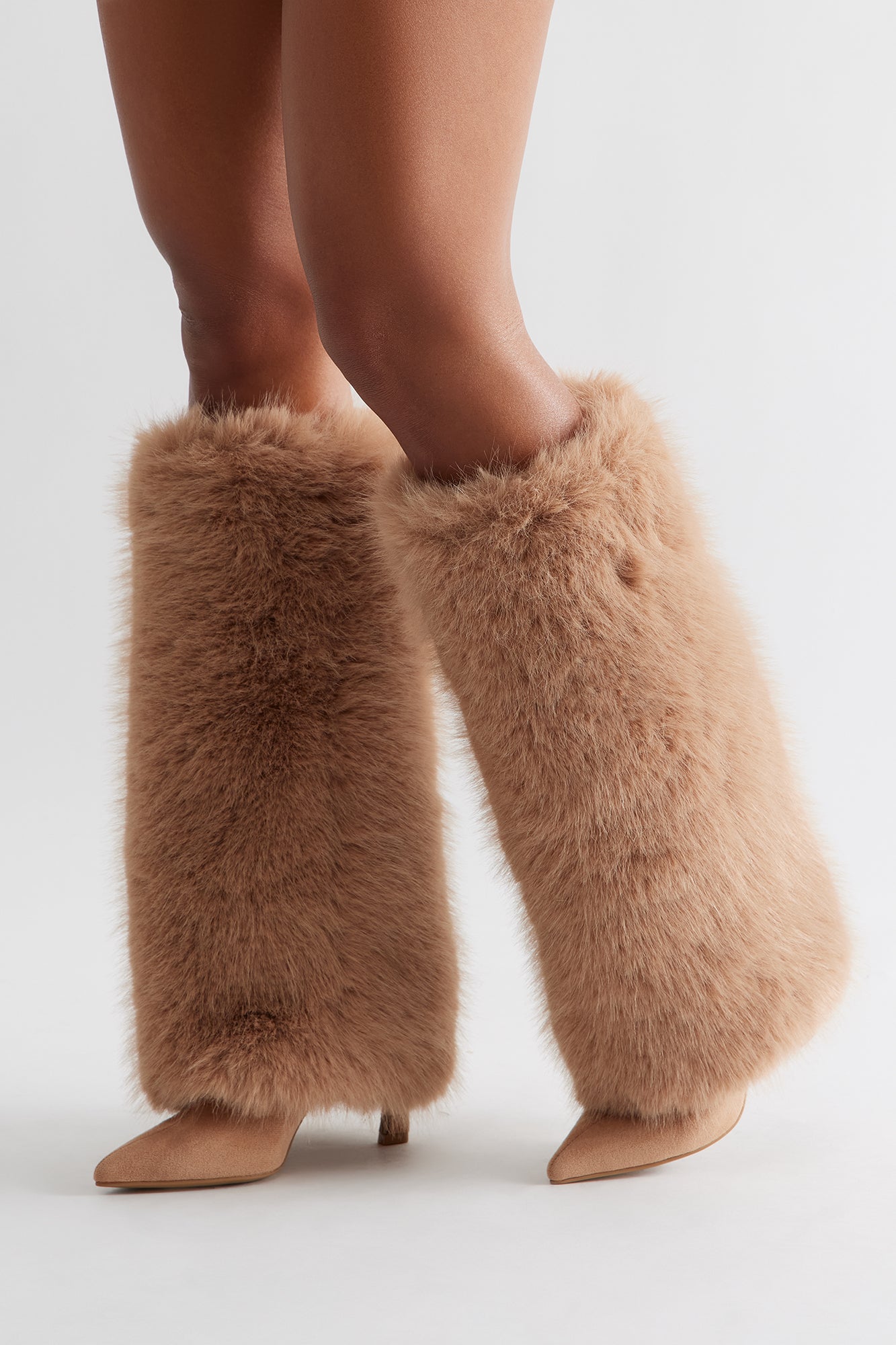 Tye Faux Fur Overlay Boots - Tan