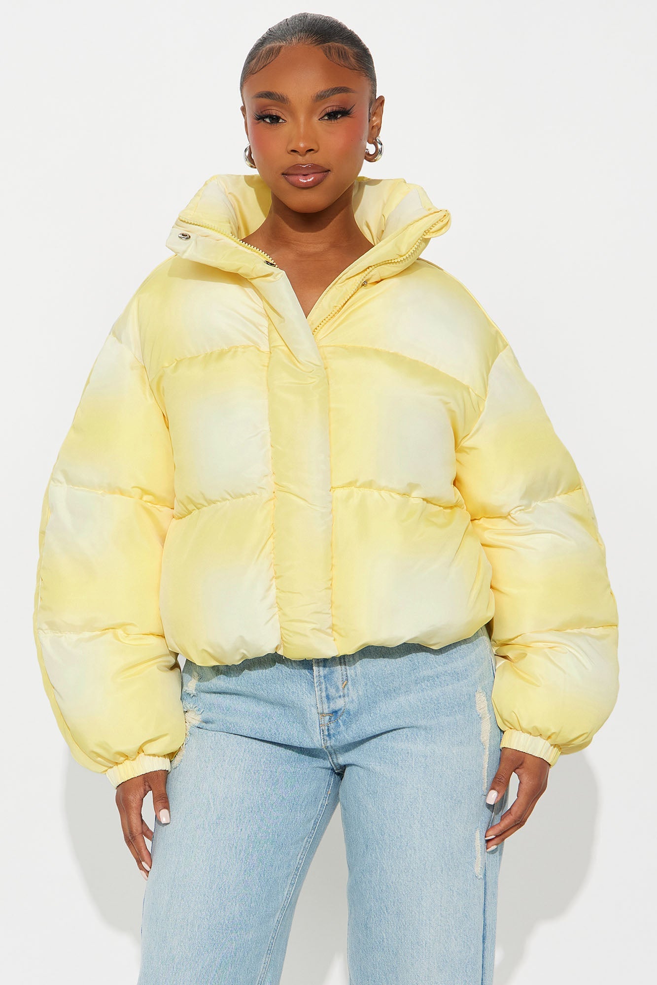 Zoe Ombre Cropped Puffer Jacket - Yellow
