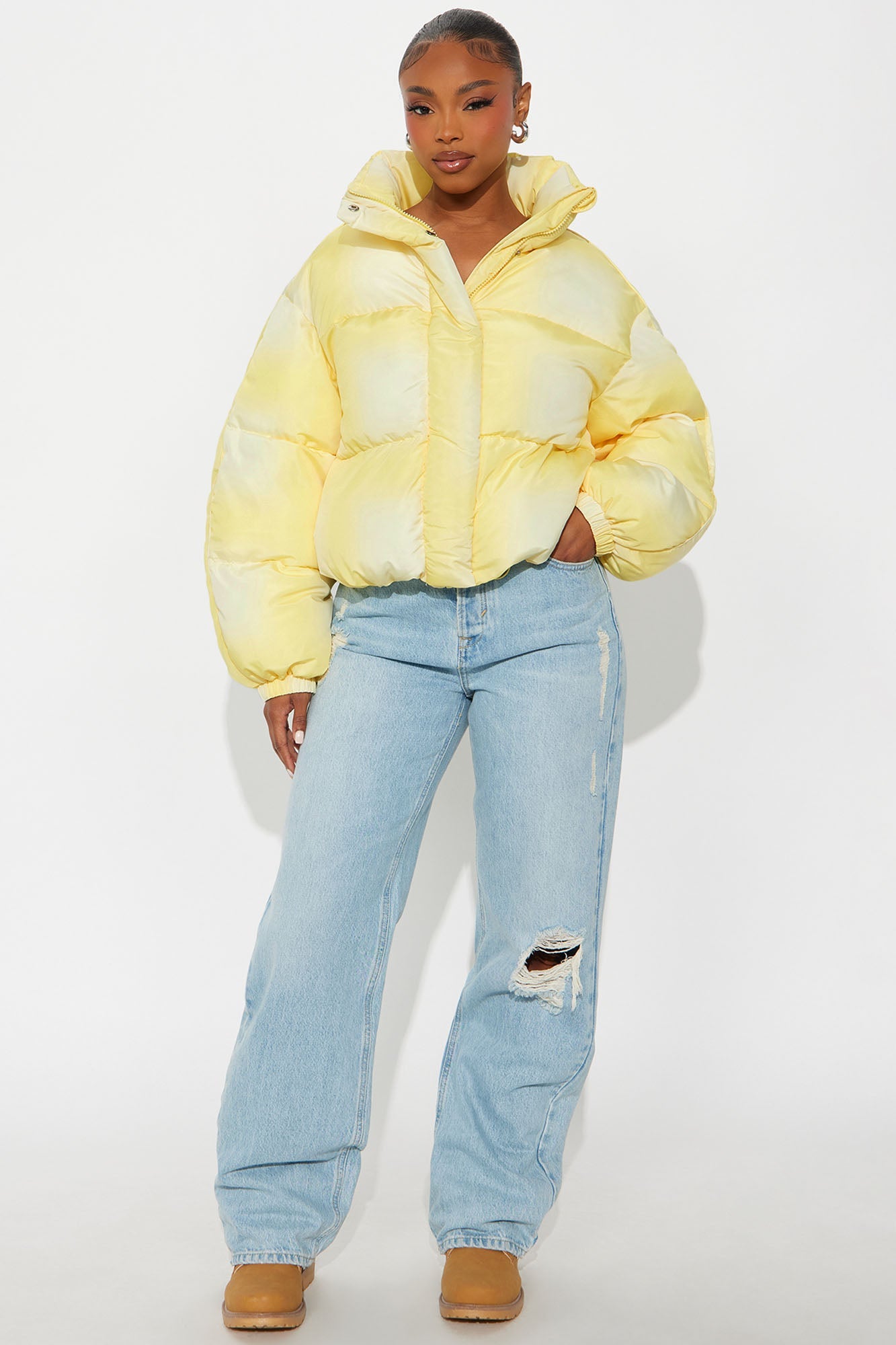 Zoe Ombre Cropped Puffer Jacket - Yellow
