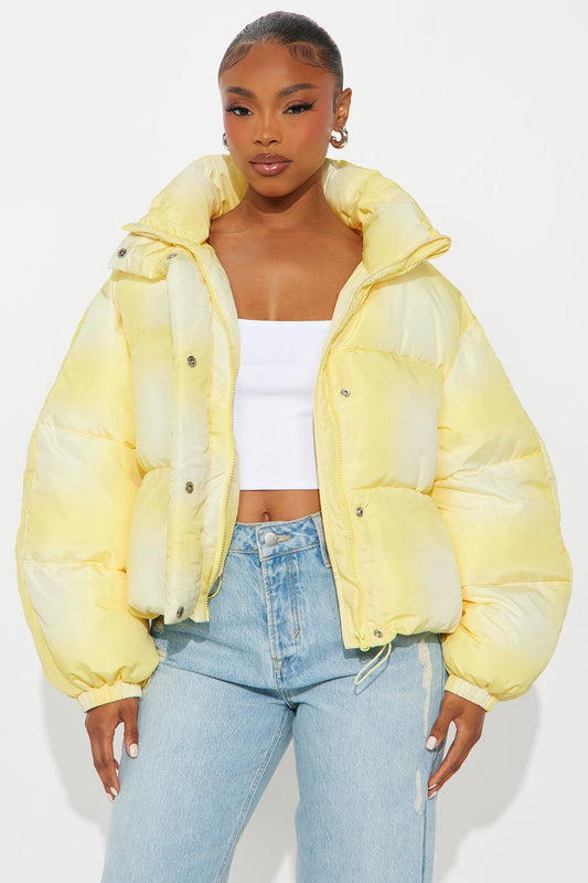 Zoe Ombre Cropped Puffer Jacket - Yellow