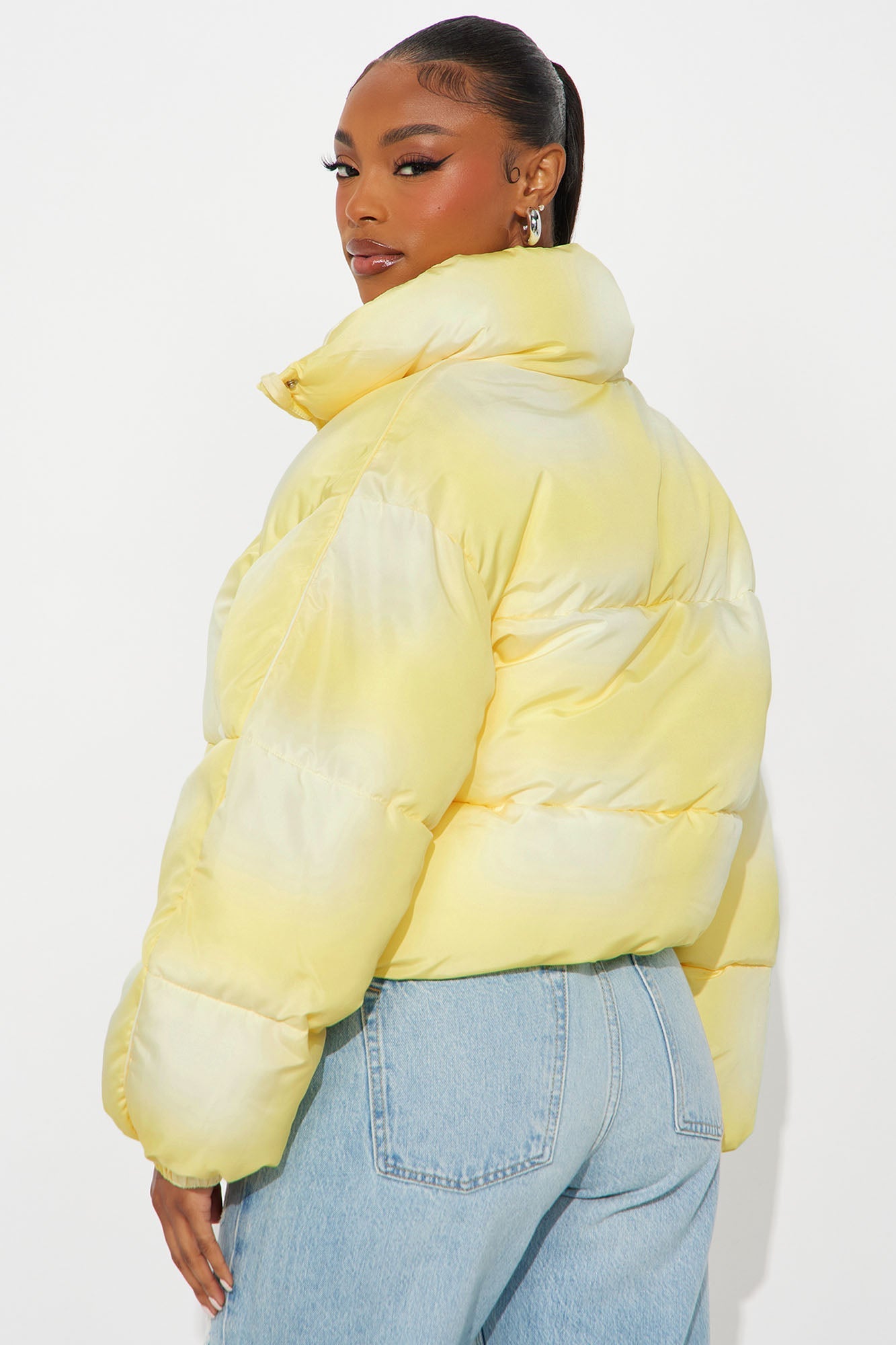 Zoe Ombre Cropped Puffer Jacket - Yellow