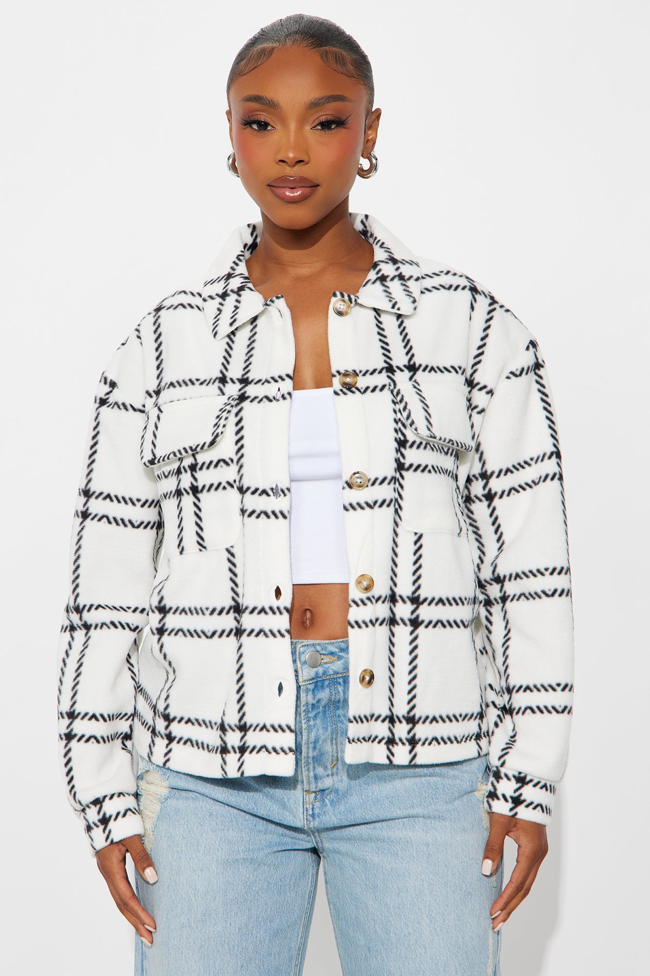 Jessica Plaid Shacket - Black/White
