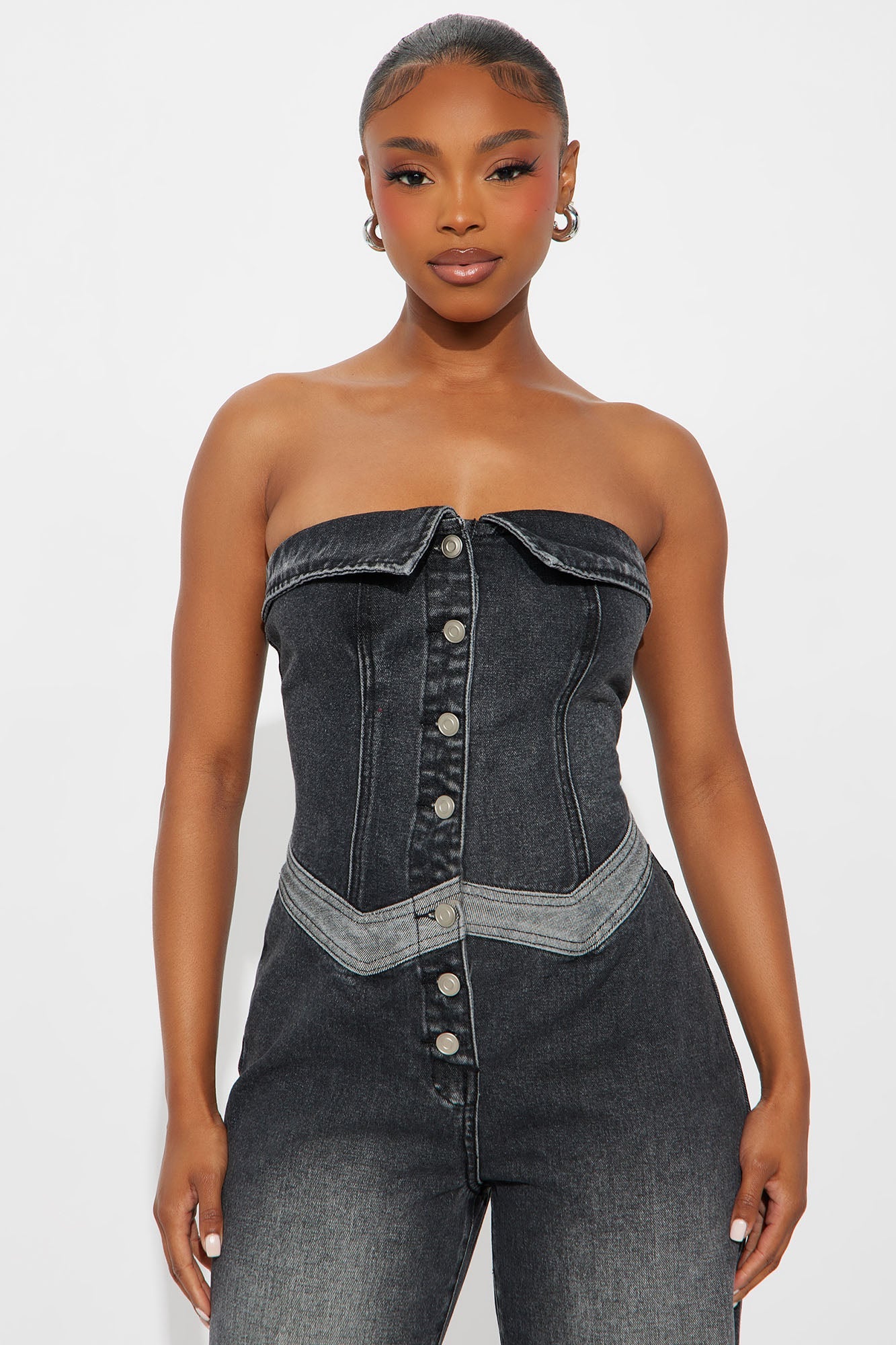 Level Up Denim Wide Leg Jumpsuit - Black Wash