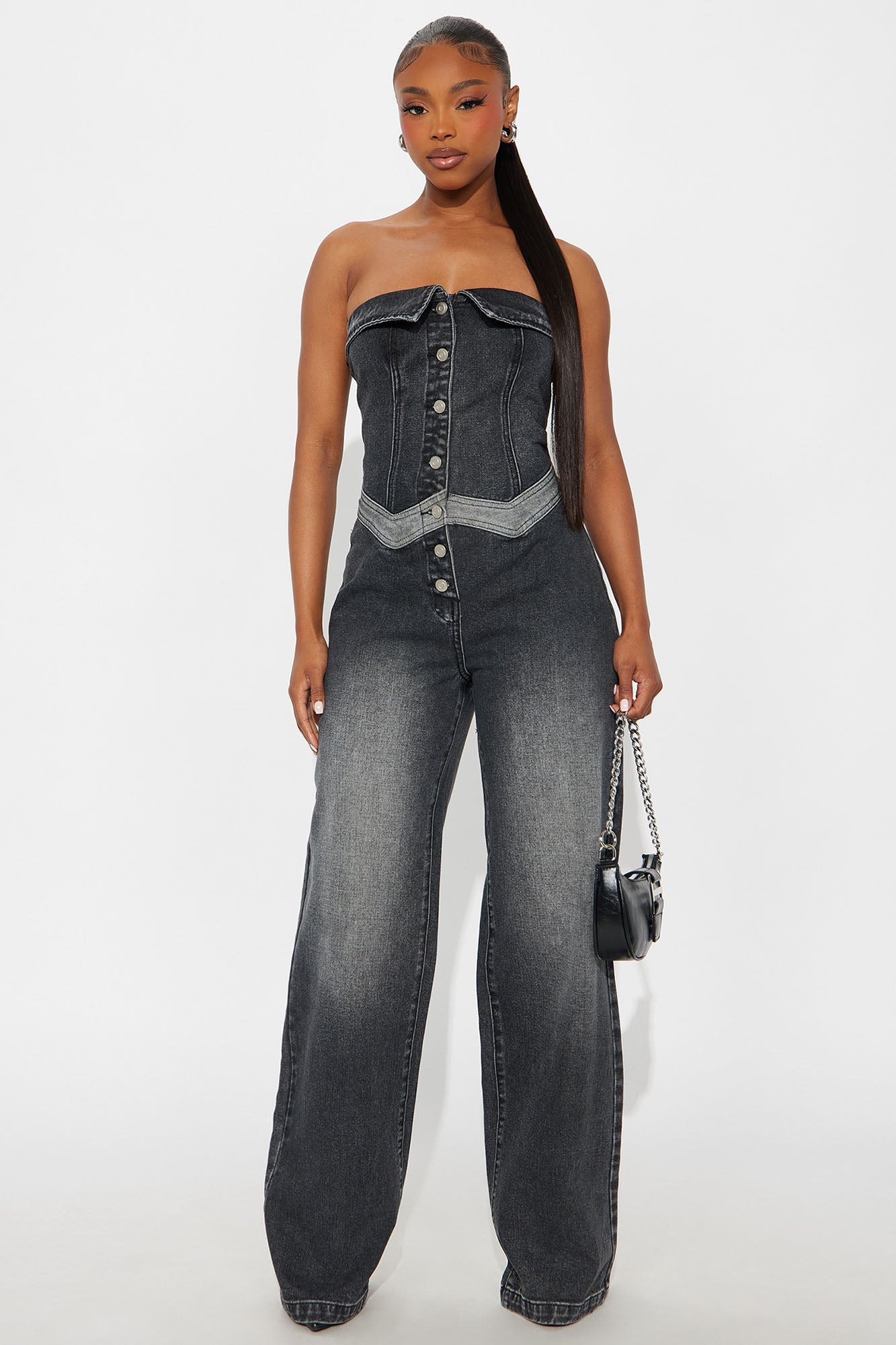 Level Up Denim Wide Leg Jumpsuit - Black Wash