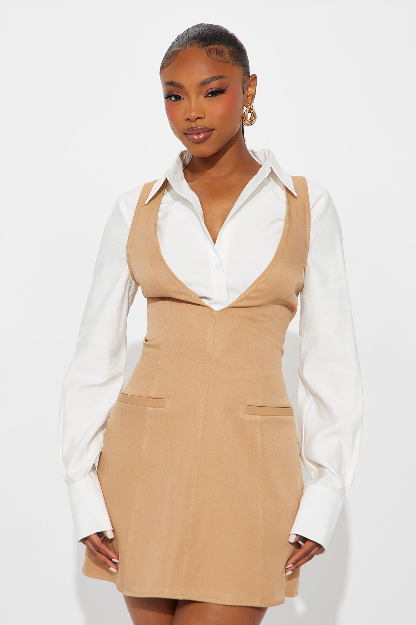 Arlene Long Sleeve Mini Dress - White/combo