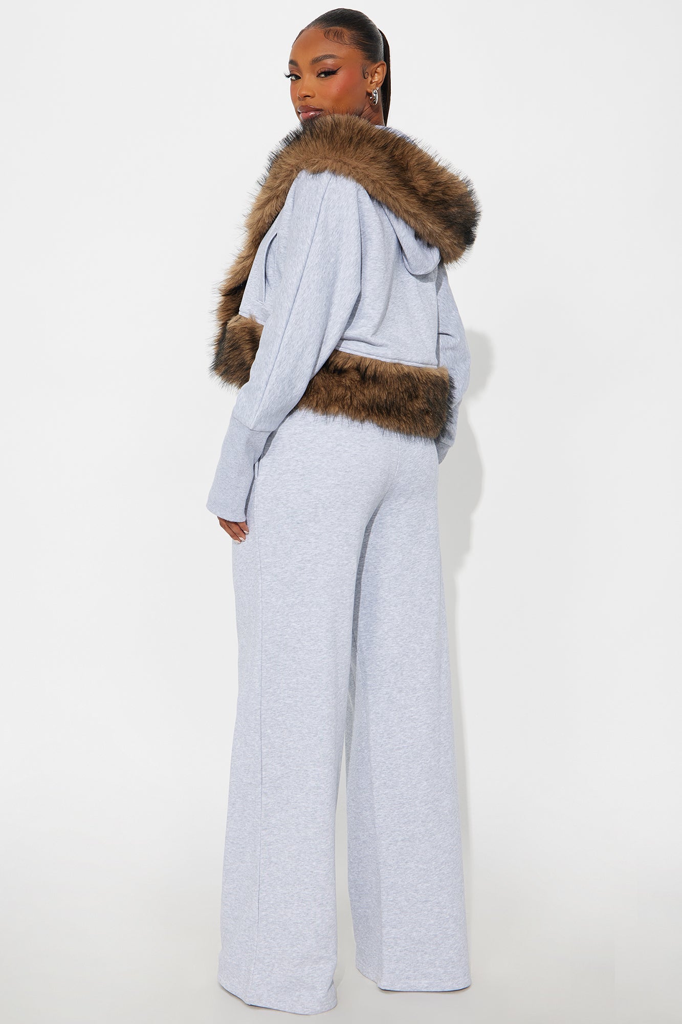 Farina Faux Fur Pant Set - Grey