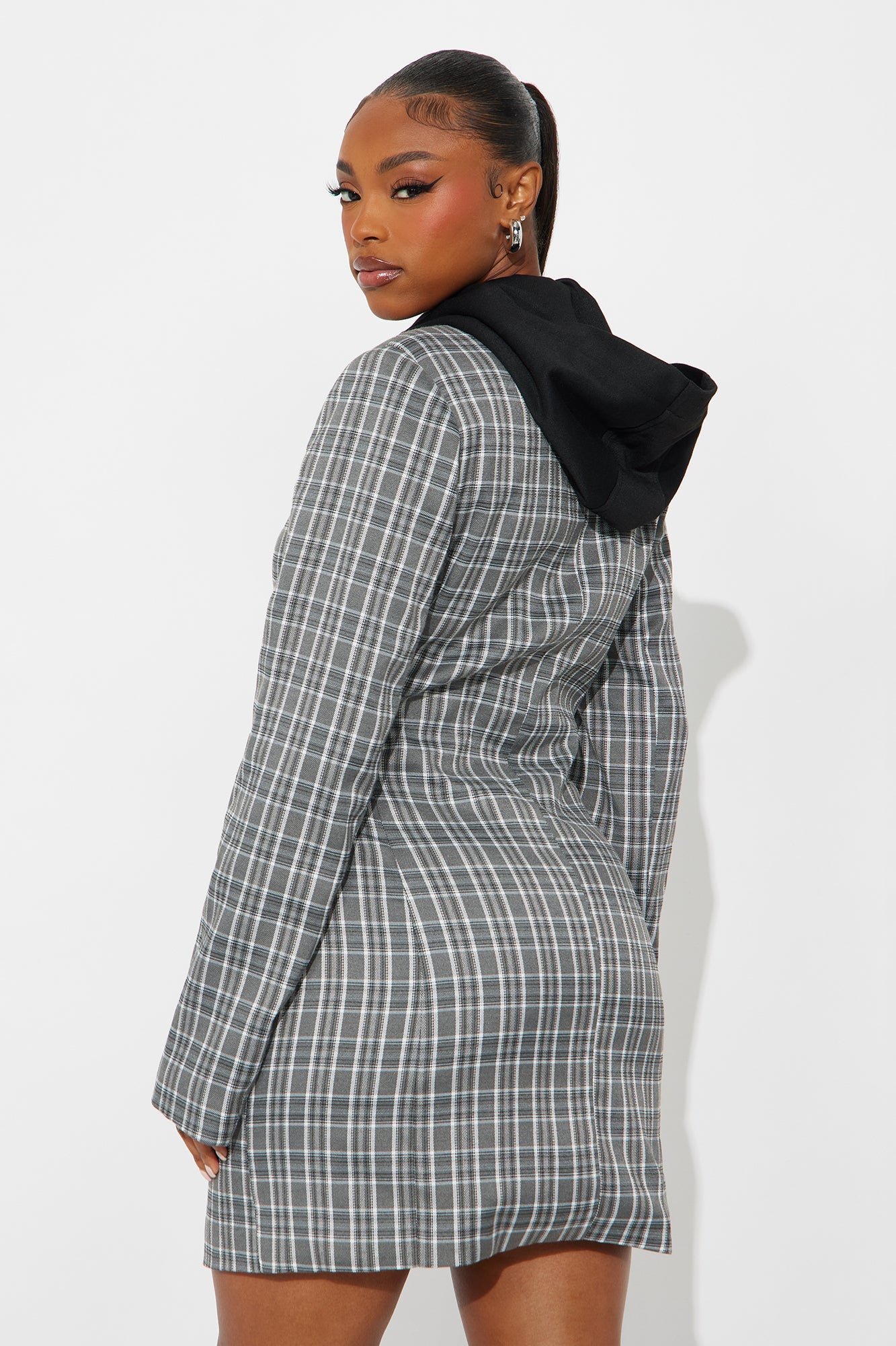 Klyn Hooded Blazer Mini Dress - Grey/combo