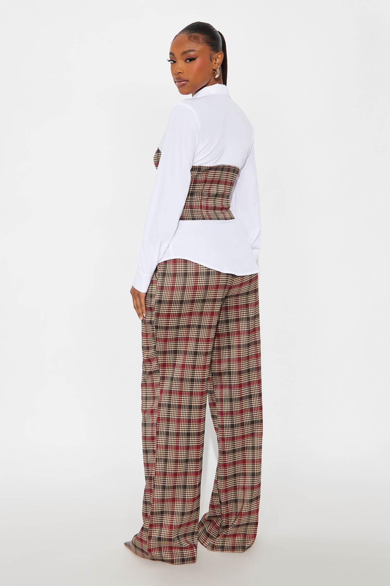 Straight To It Plaid Pant Set - Brown Combo