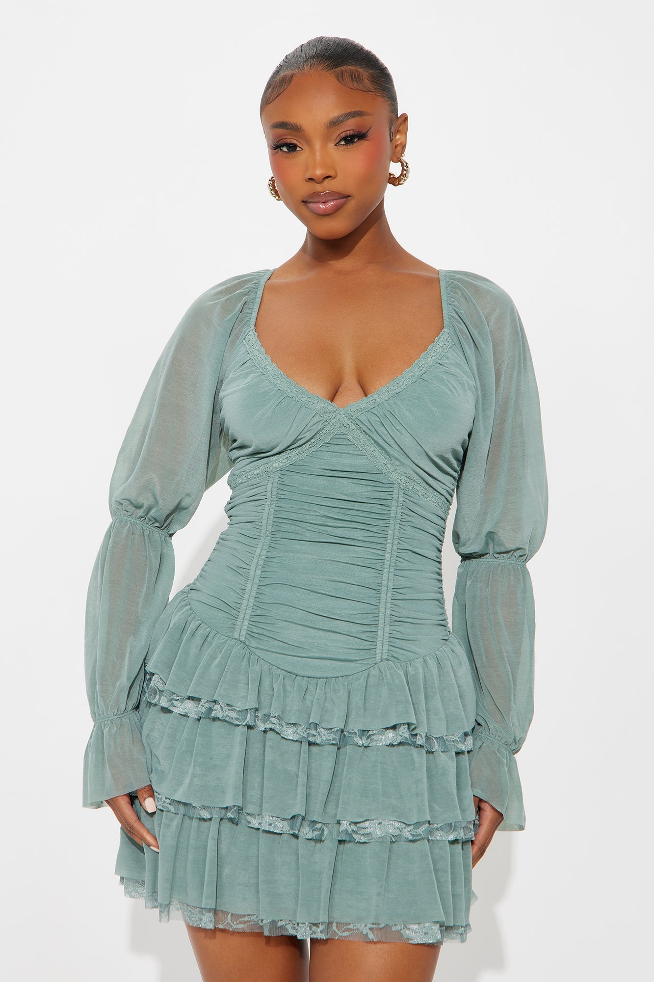 Romantic Gesture Mesh Mini Dress - Sage