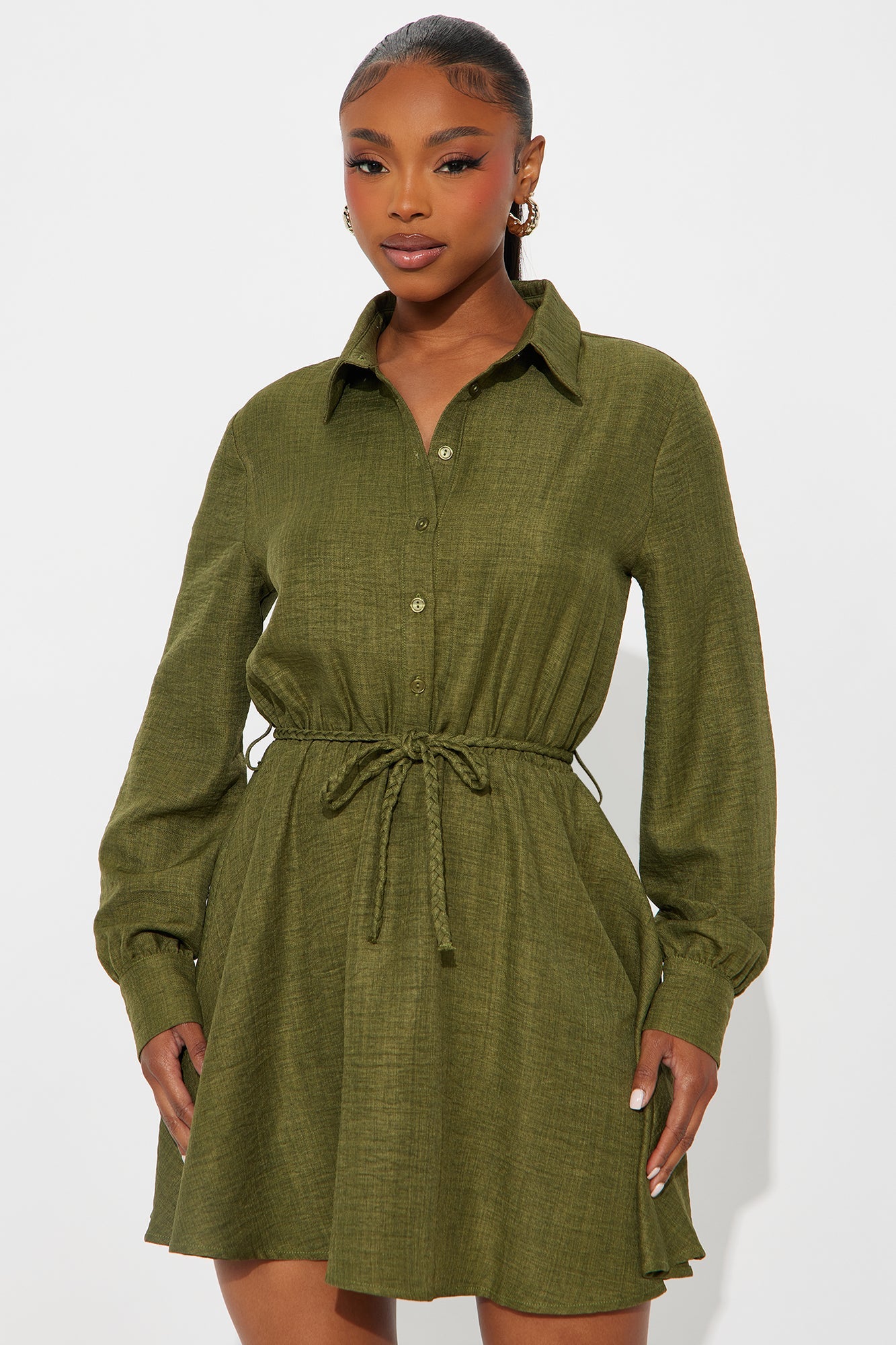 Julia Belted Linen Mini Dress - Olive