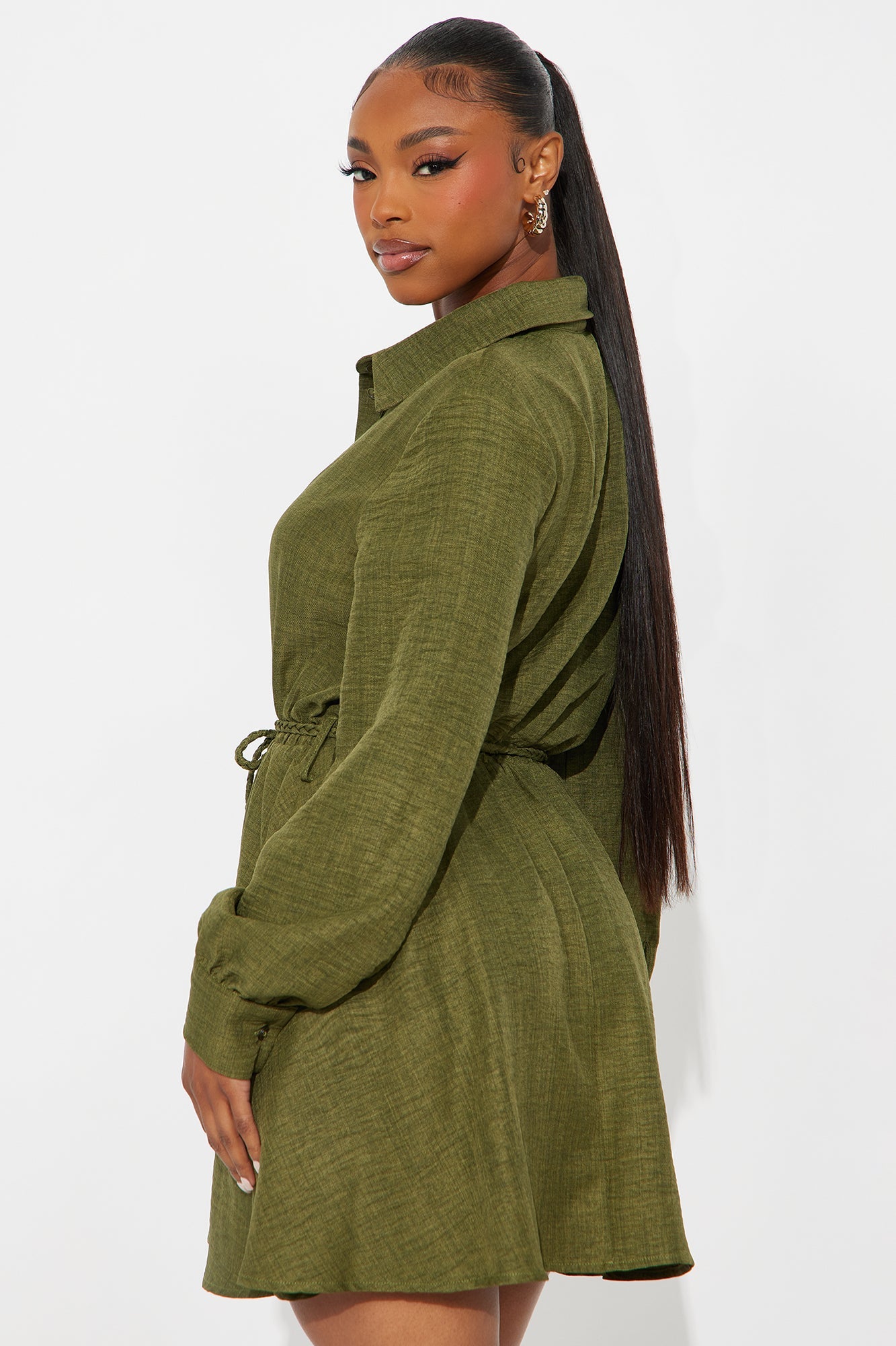 Julia Belted Linen Mini Dress - Olive