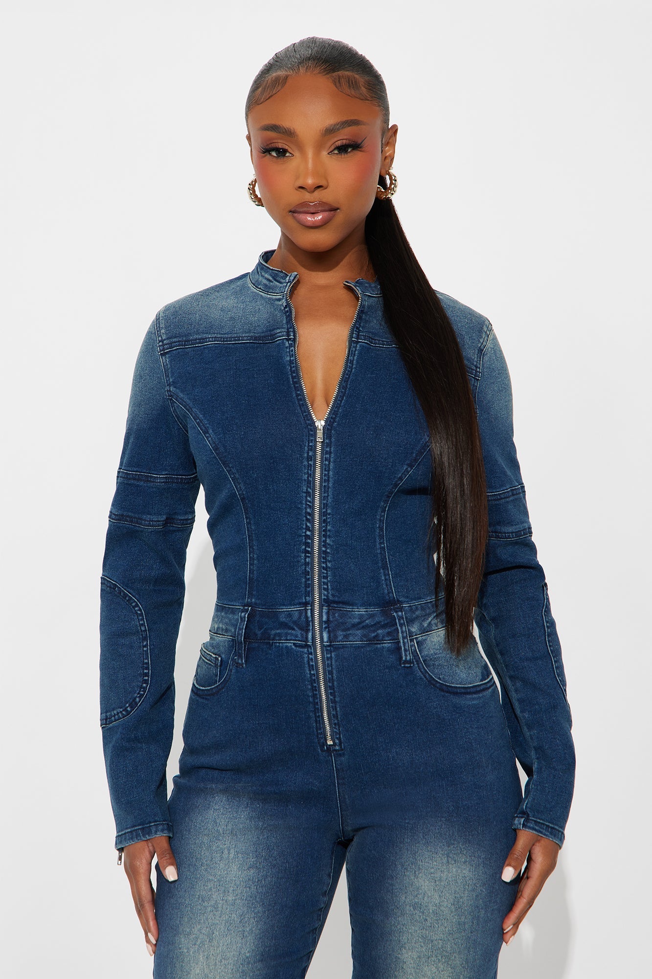 Camila Washed Denim Zip Front Jumpsuit - Denim