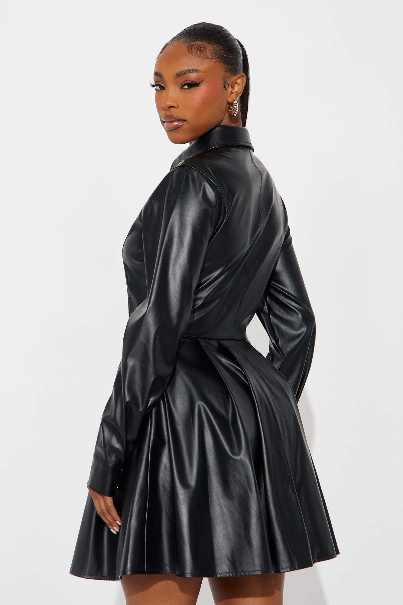 Delilah Collar Faux Leather Mini Dress - Black