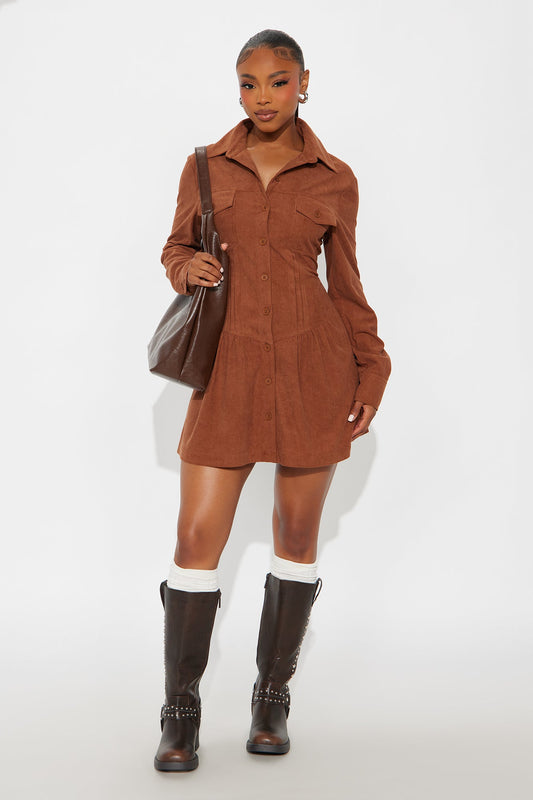 Andrea Corduroy Mini Dress - Rust