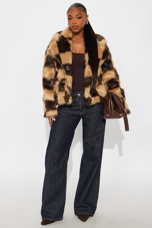 Check Me Out Faux Fur Jacket - Brown/combo