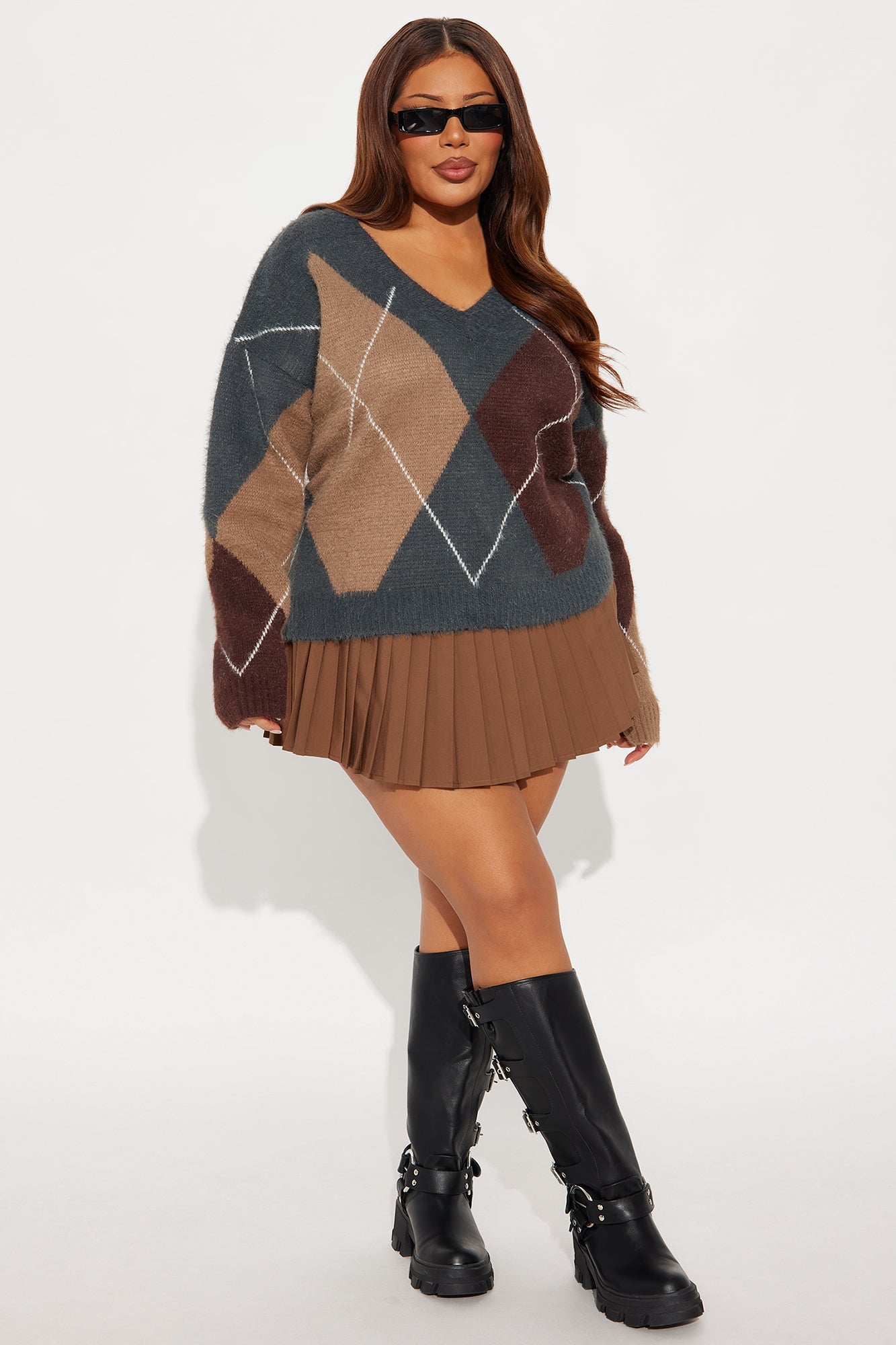 Class In Session Argyle Sweater - Charcoal/combo