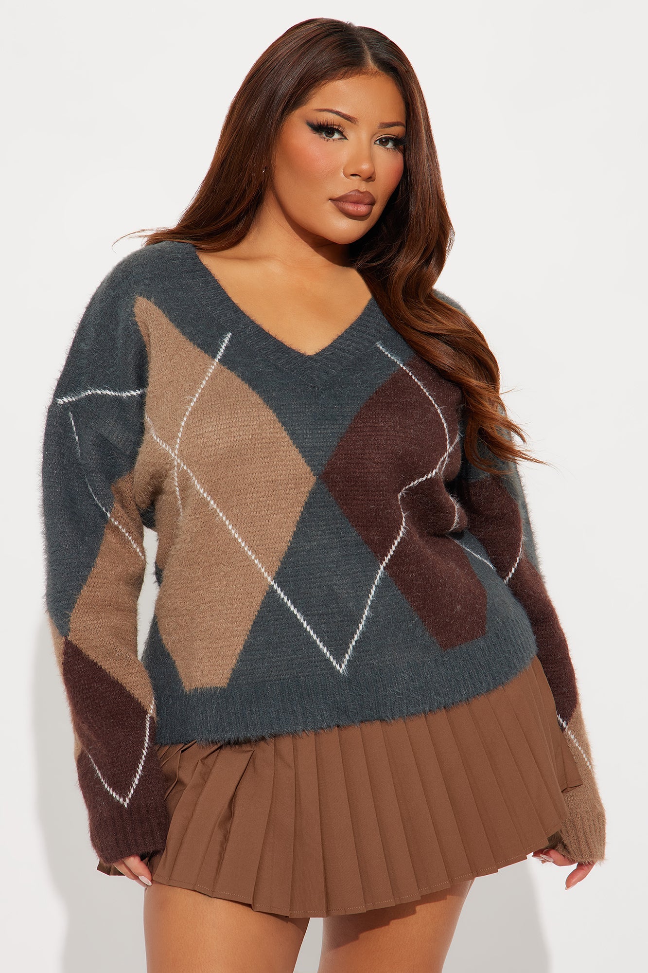 Class In Session Argyle Sweater - Charcoal/combo