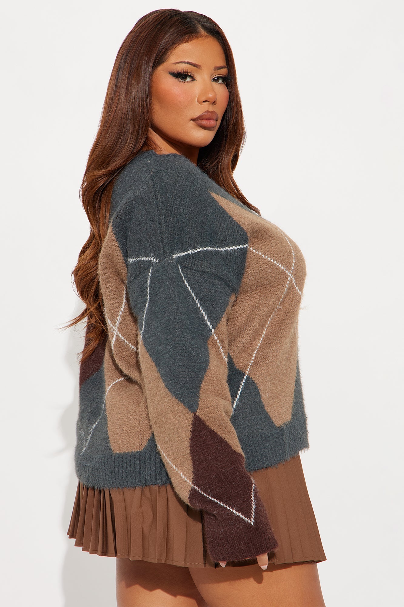 Class In Session Argyle Sweater - Charcoal/combo