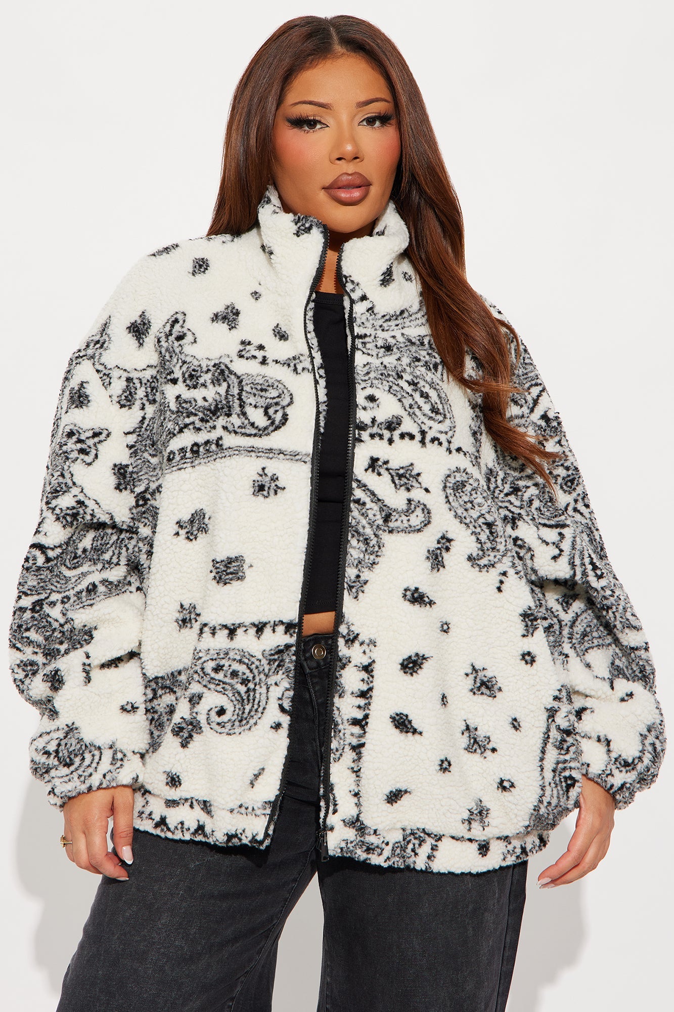 Cozier I Get Paisley Sherpa Jacket - Cream/combo