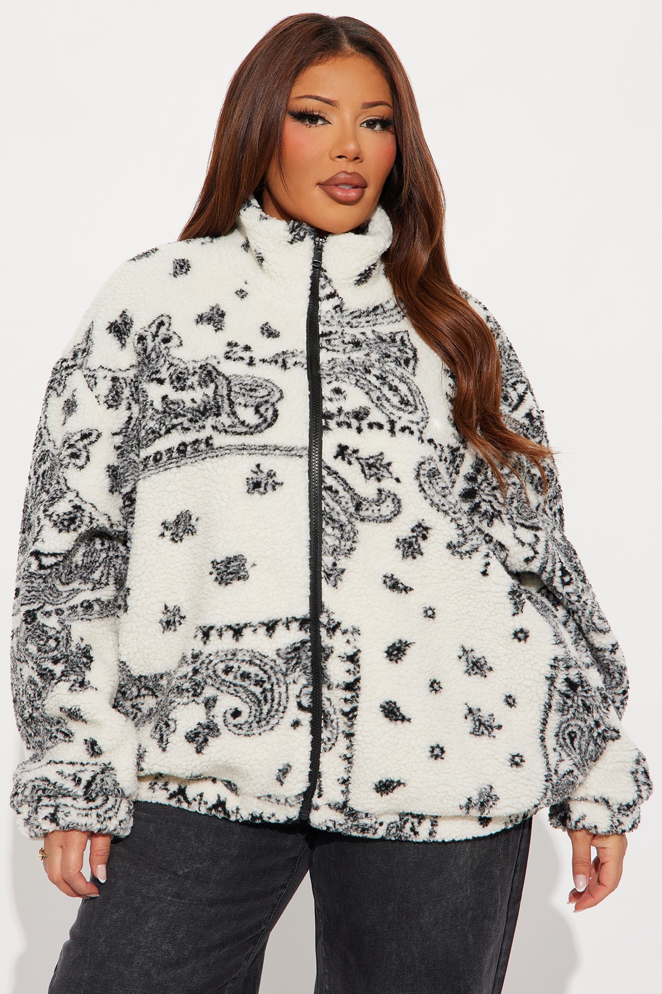 Cozier I Get Paisley Sherpa Jacket - Cream/combo