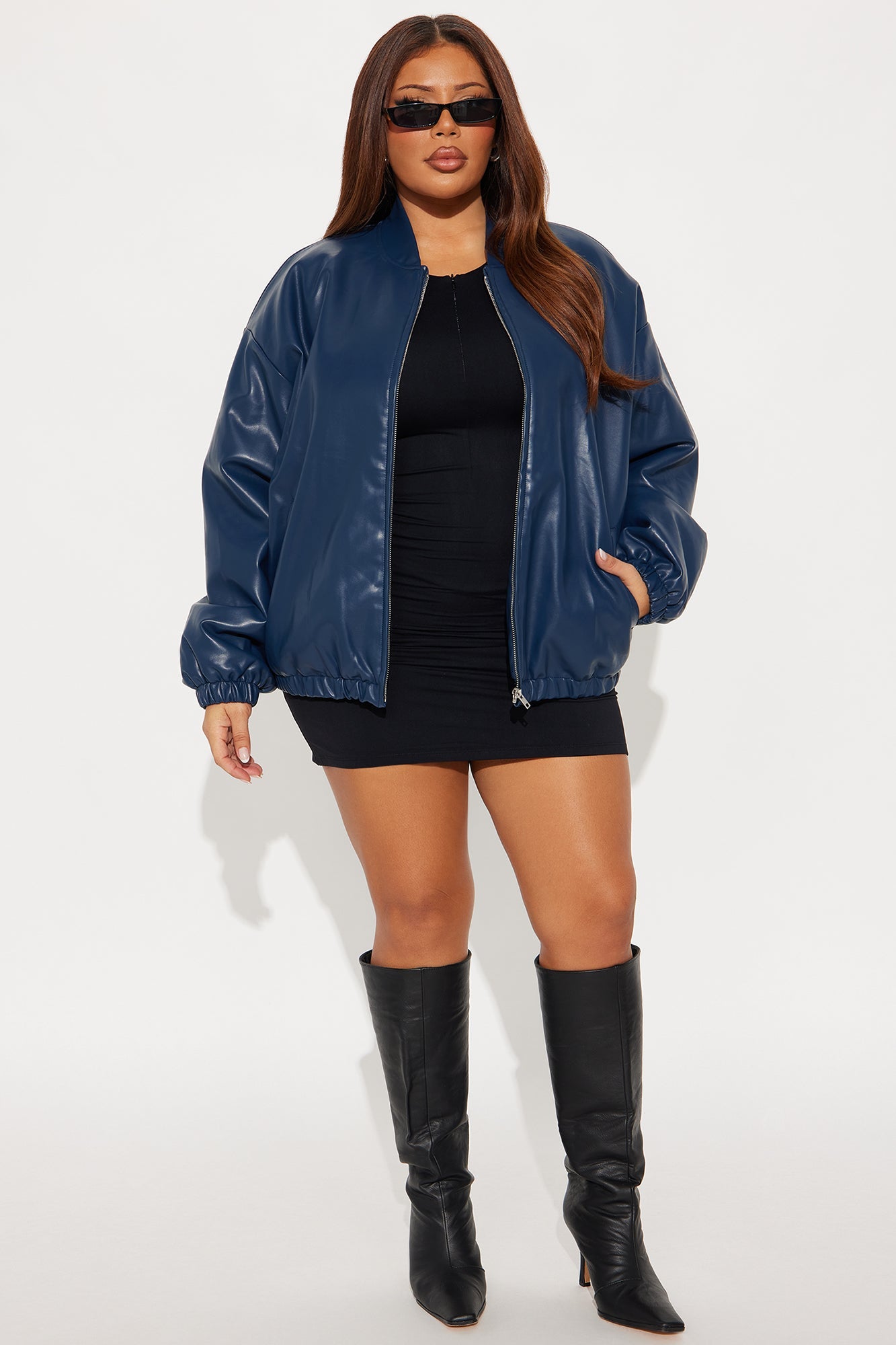 Comfort Zone Faux Leather Puffer Jacket - Denim