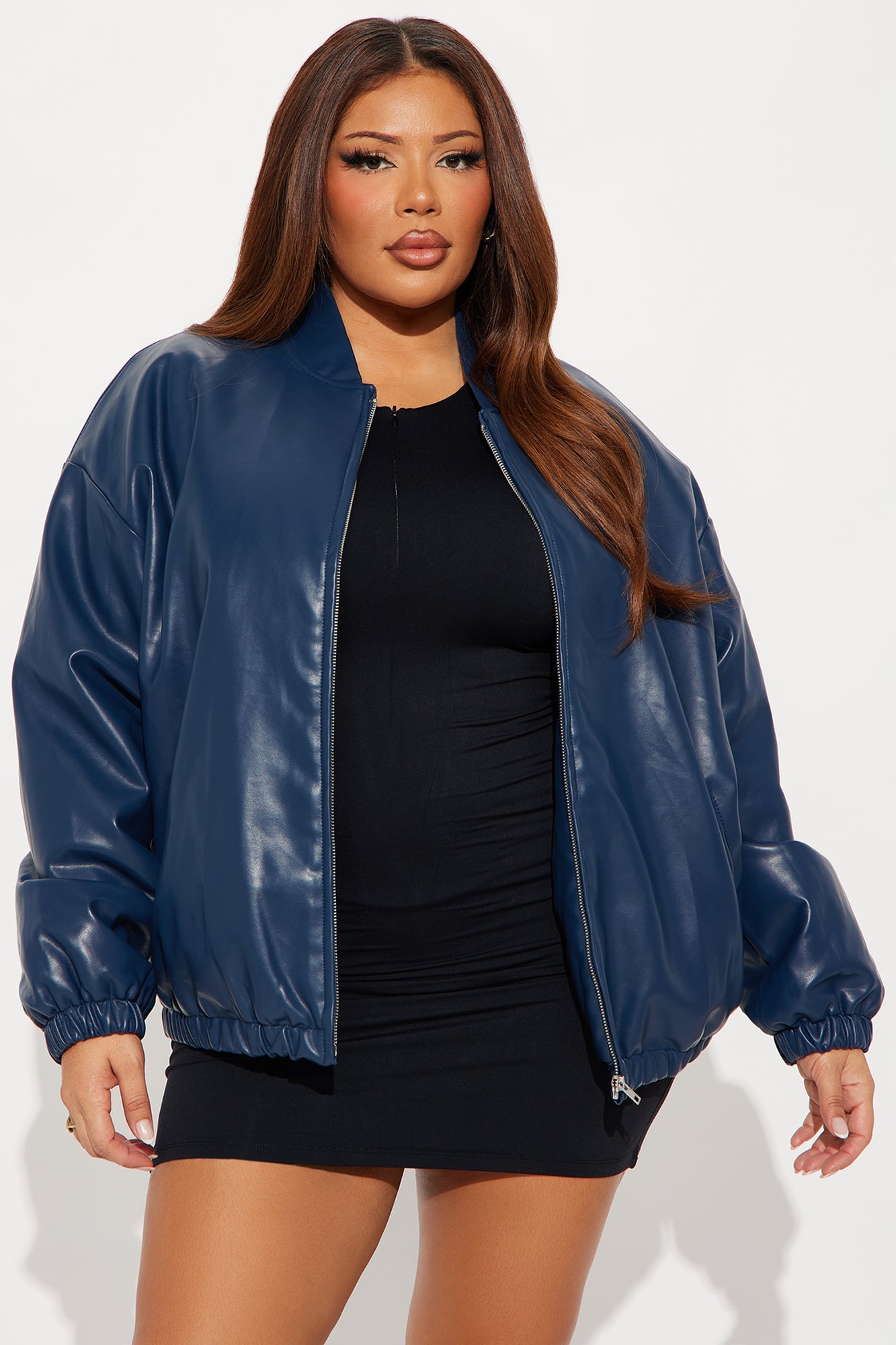 Comfort Zone Faux Leather Puffer Jacket - Denim