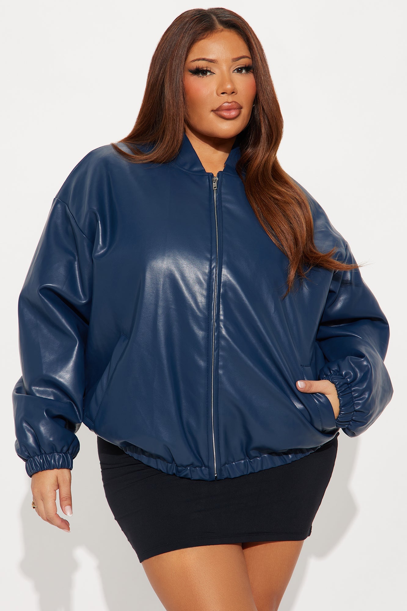 Comfort Zone Faux Leather Puffer Jacket - Denim