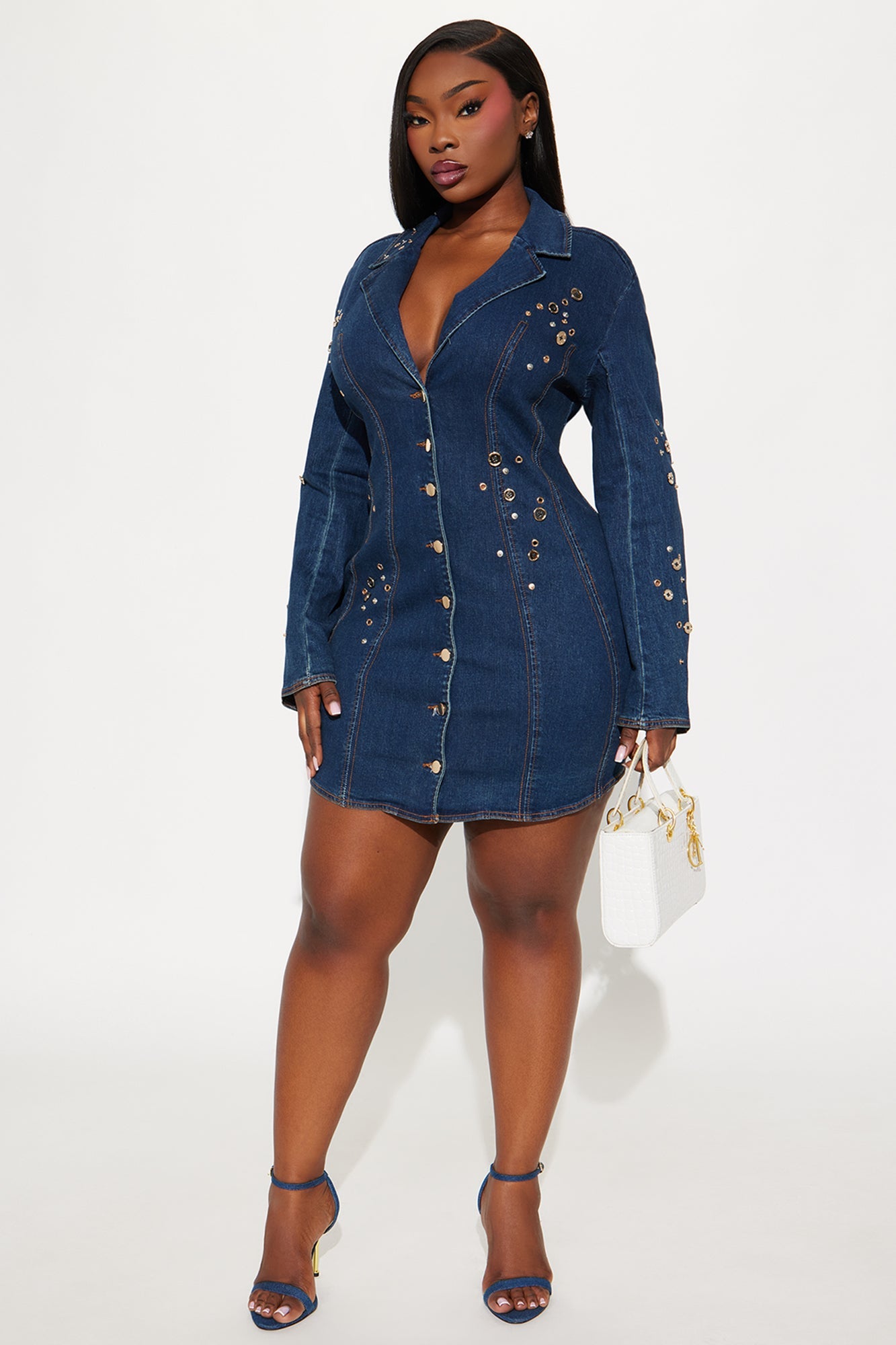 Gold Standard Embellished Denim Mini Dress - Denim