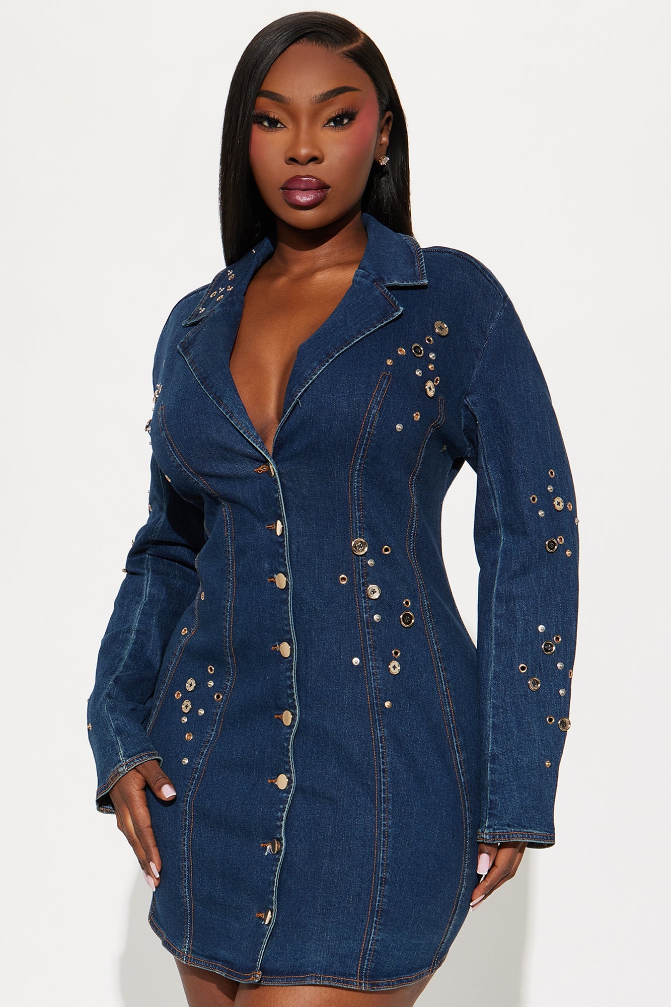 Gold Standard Embellished Denim Mini Dress - Denim