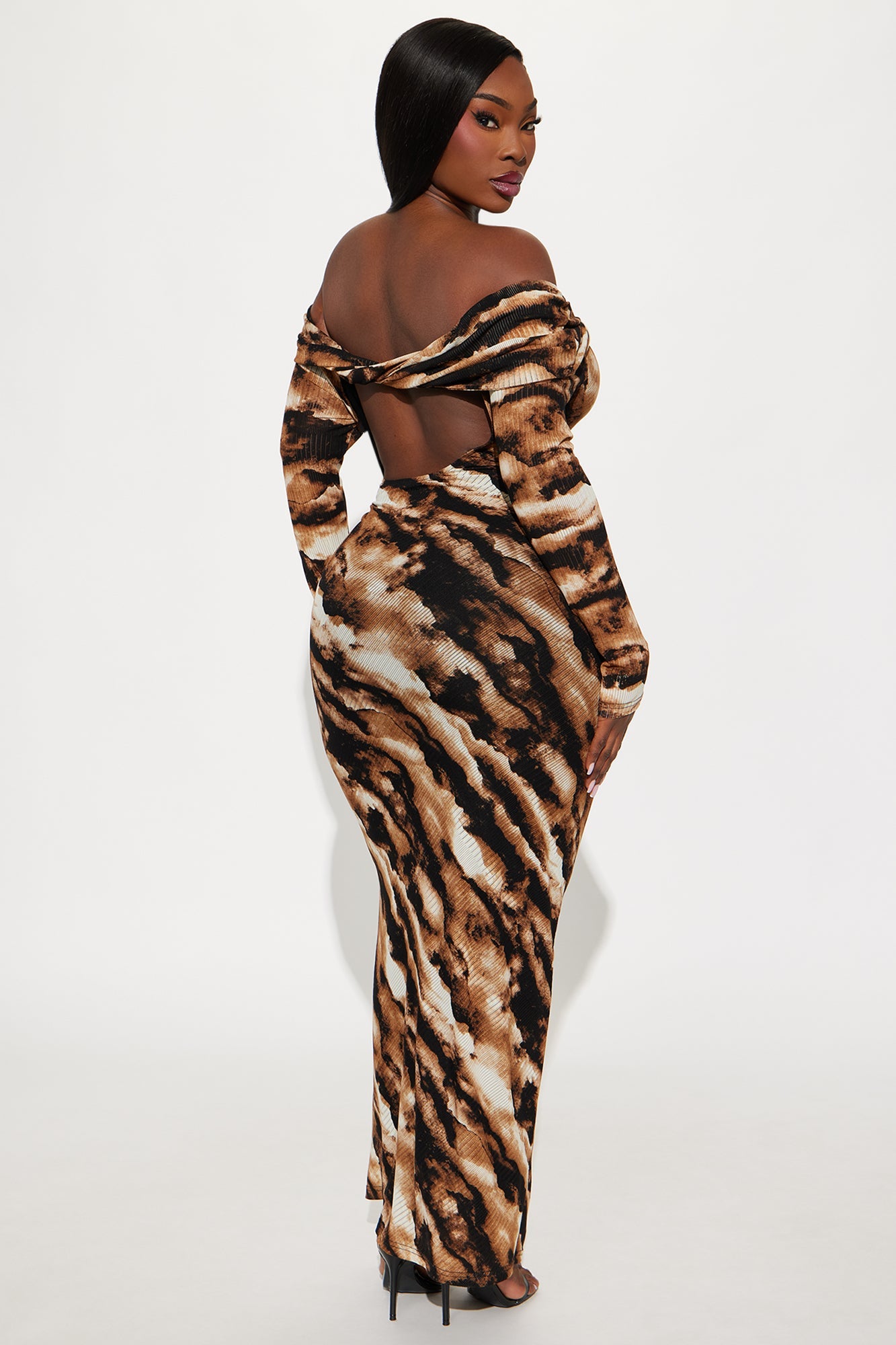 Best View Backless Maxi Dress - Brown/combo