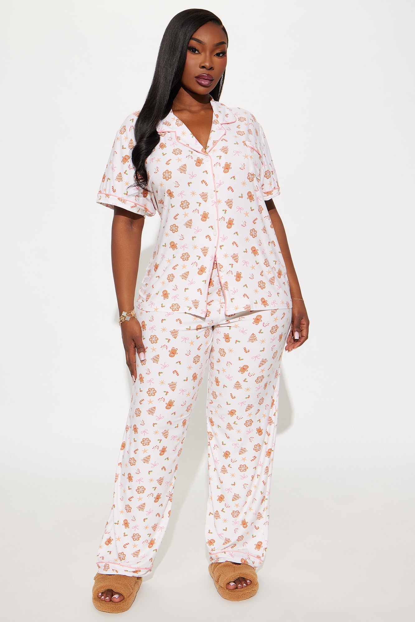 Santa's Treats Short Sleeve PJ Pant Set - Ivory/combo