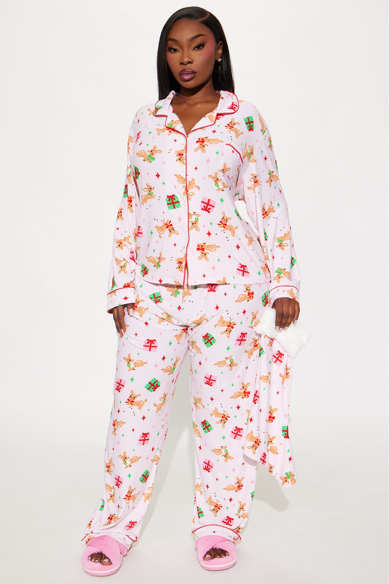 Santa's Reindeer 3 Piece PJ Pant Set - Pink/combo