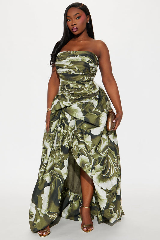 Blooming With You Strapless Gown - Olive/combo
