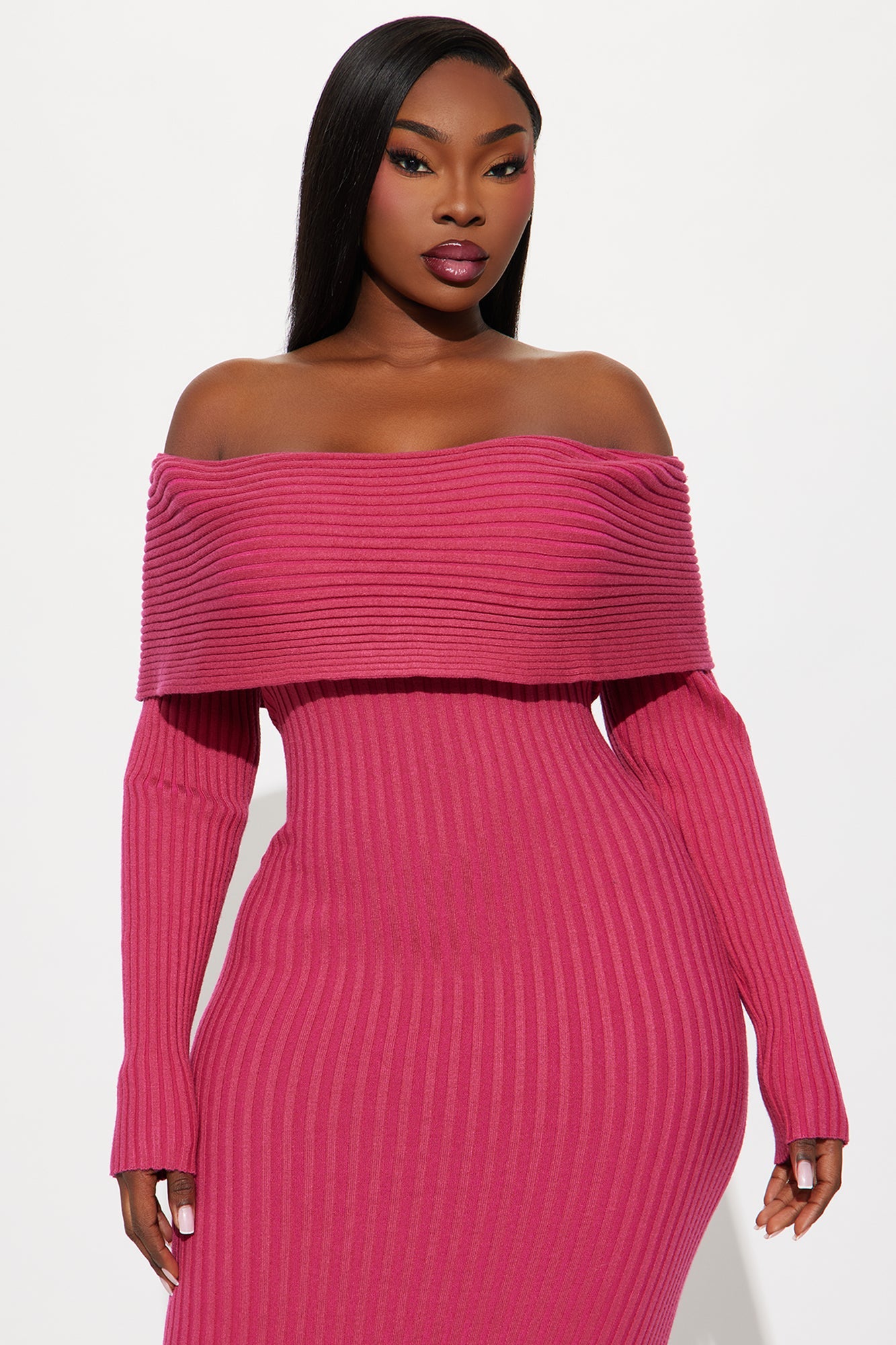 GF Material Sweater Maxi Dress - Magenta