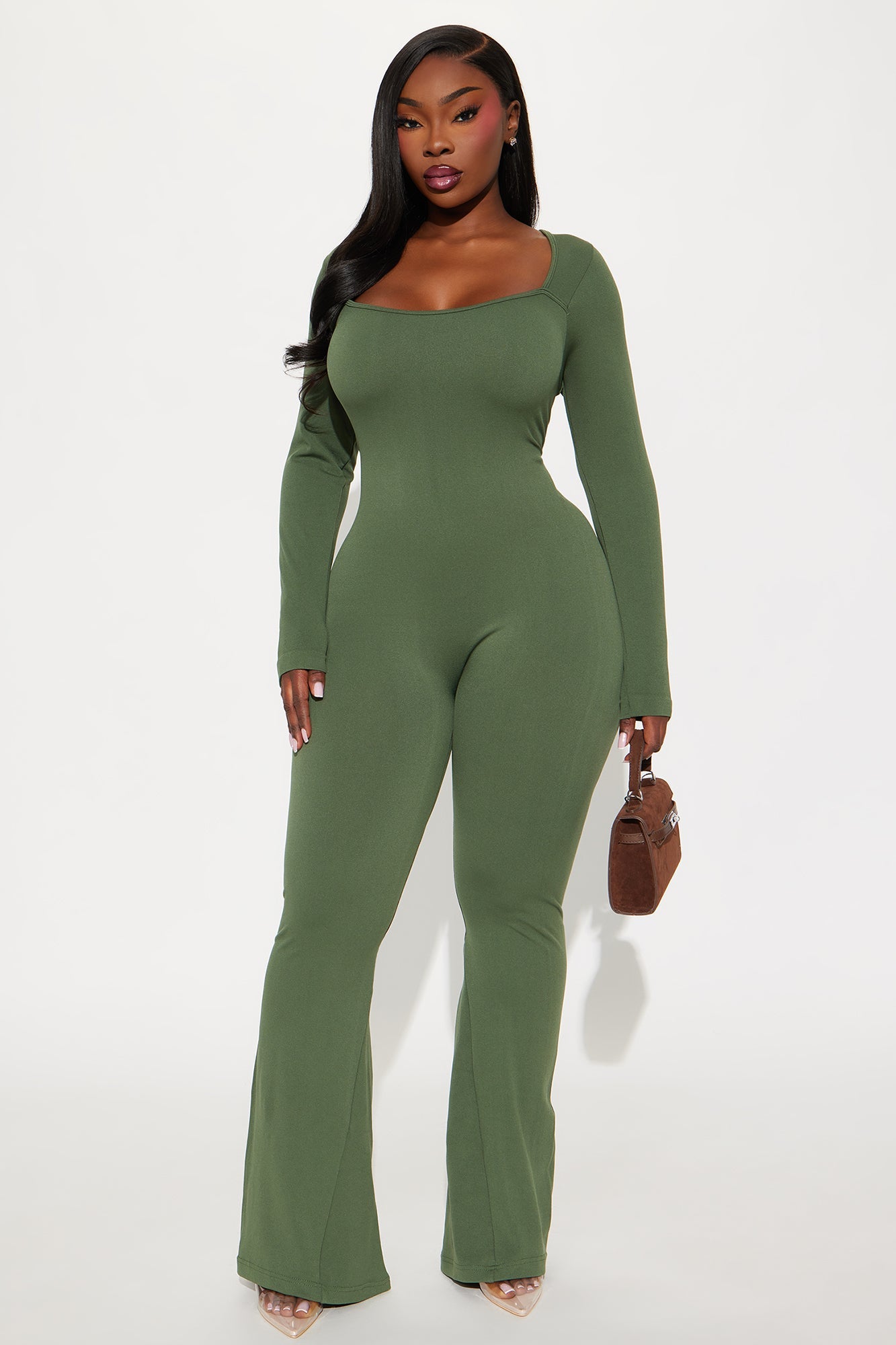 Come With Me Seamless Flare Jumpsuit - Olive