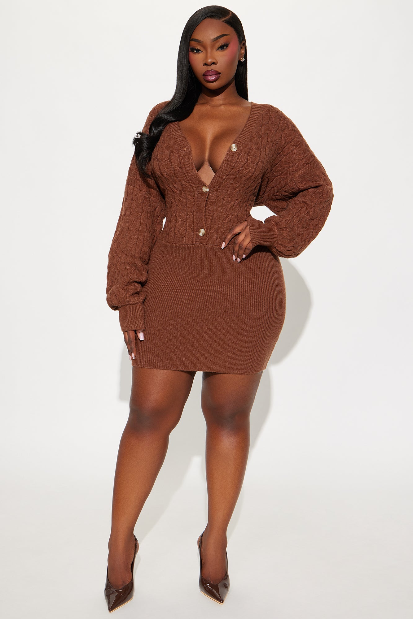 Michelle Sweater Mini Dress - Chocolate