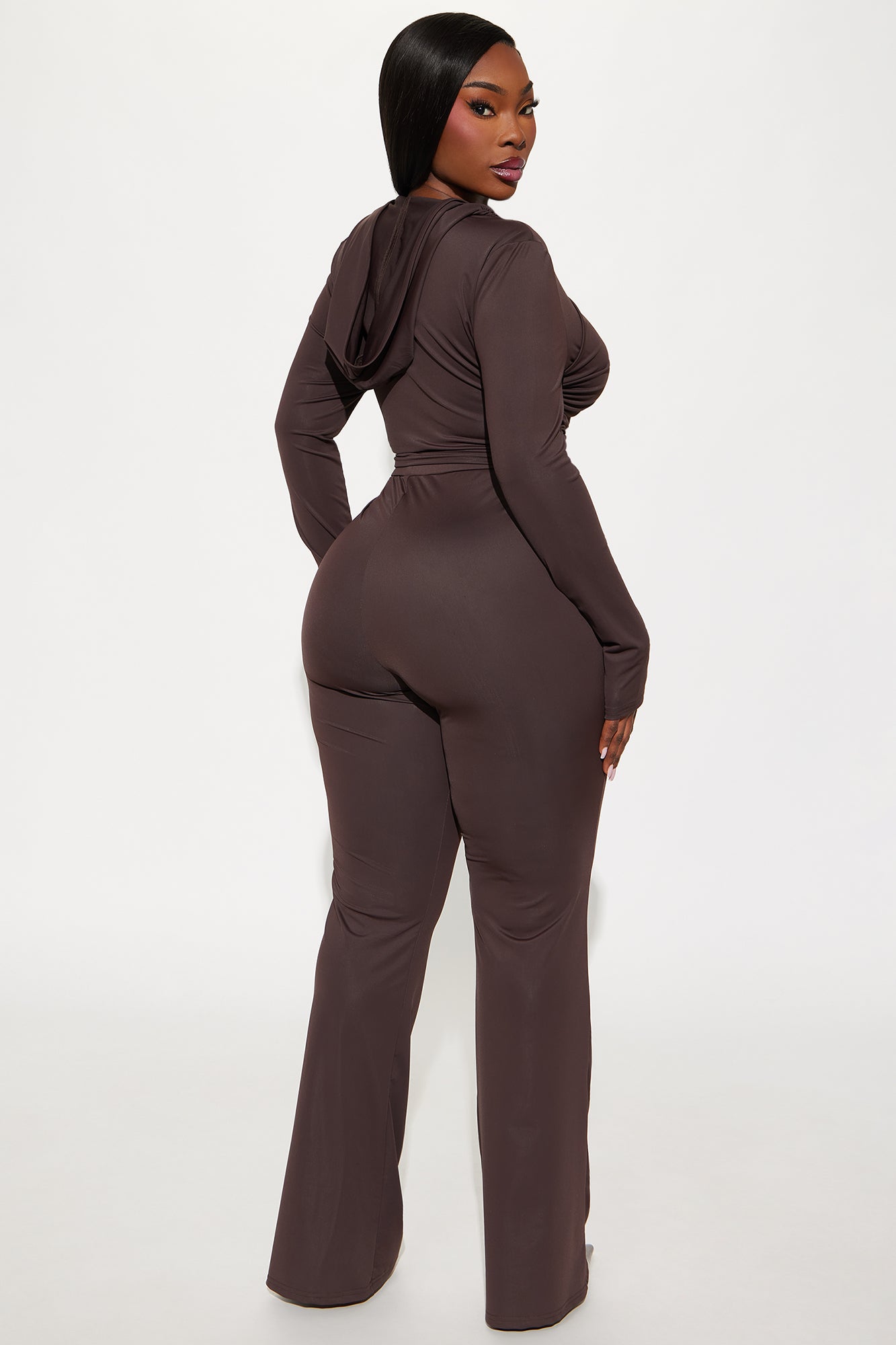 Arlo Hooded Flare Pant Set - Chocolate