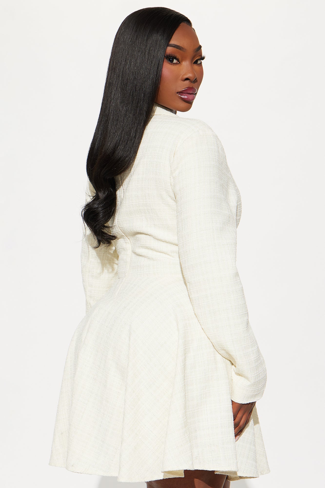 Rowan Collar Tweed Mini Dress - Cream