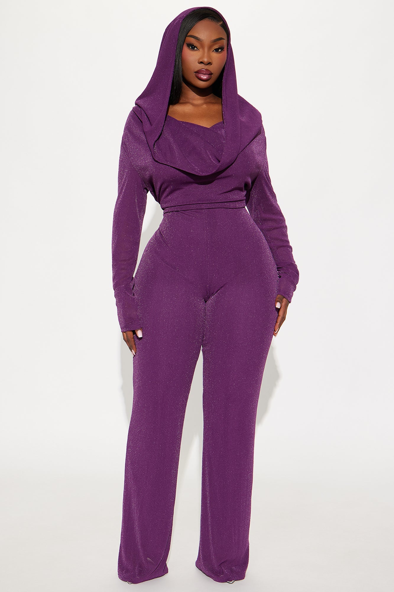 Bold Moves Hooded Slinky Jumpsuit - Purple
