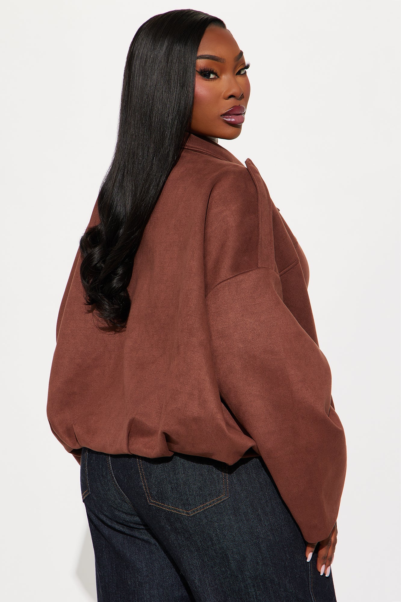 Harlowe Oversized Faux Suede Jacket - Brown