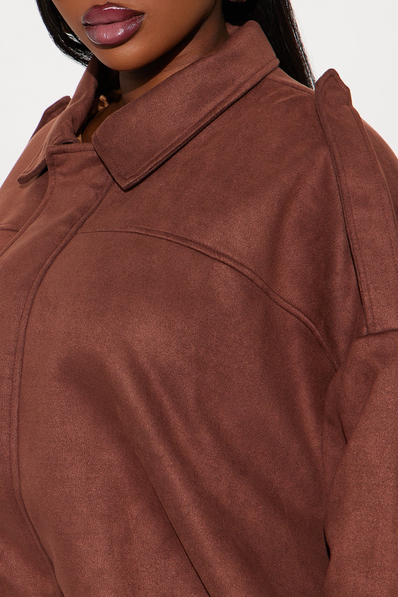 Harlowe Oversized Faux Suede Jacket - Brown